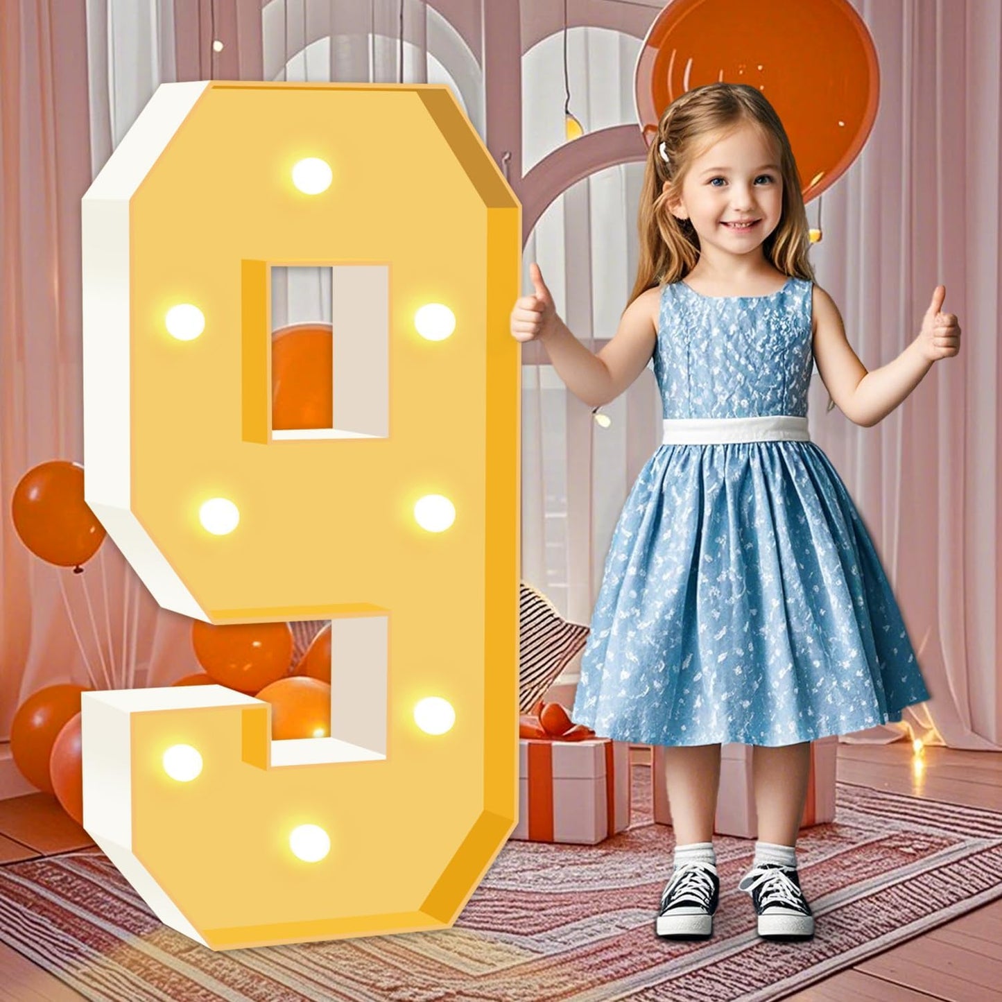 3ft Light Up Numbers, White Marquee Numbers Frame for 9th 19th 29th Boys Girls Birthday Party, Large Number for Decorations Anniversary Decor, DIY Pre-Cut Thick Foam Board Number 9