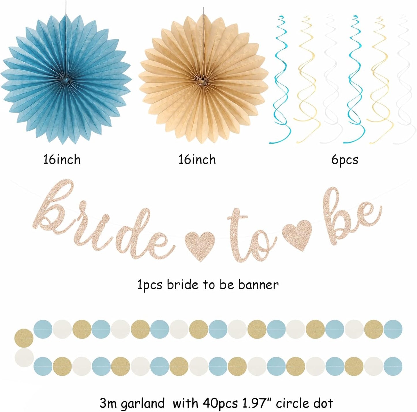 Beige-Champagne-Blue Boho Bachelorette Party-Decorations - 21pcs Women Bridal Shower Banner Garland,Bride To Be Paper Streamers Lanterns,Flower Tissue Pom Poms Fan Favors Wedding Decor Huglony