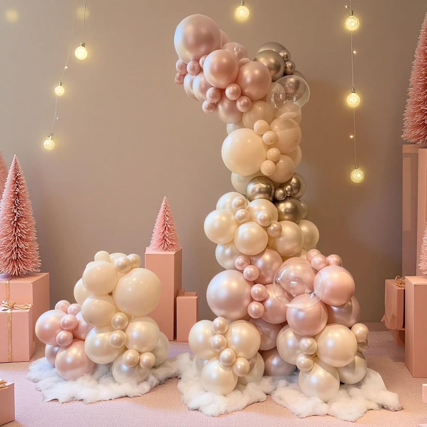 Dusty Pink and Gold Balloon, 12 Inch Double Stuffed Pearl Pastel Blush Pastel Pink Light White Metallic Gold Latex Balloons for Women Girls Birthday Baby Bridal Shower Wedding Boho Party Decorations