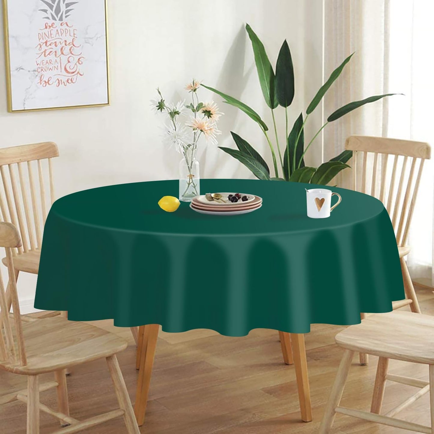 QIKSION Dark Green Round Tablecloth 3 Pack, 84 Inch Plastic Table Cover Disposable for Parties