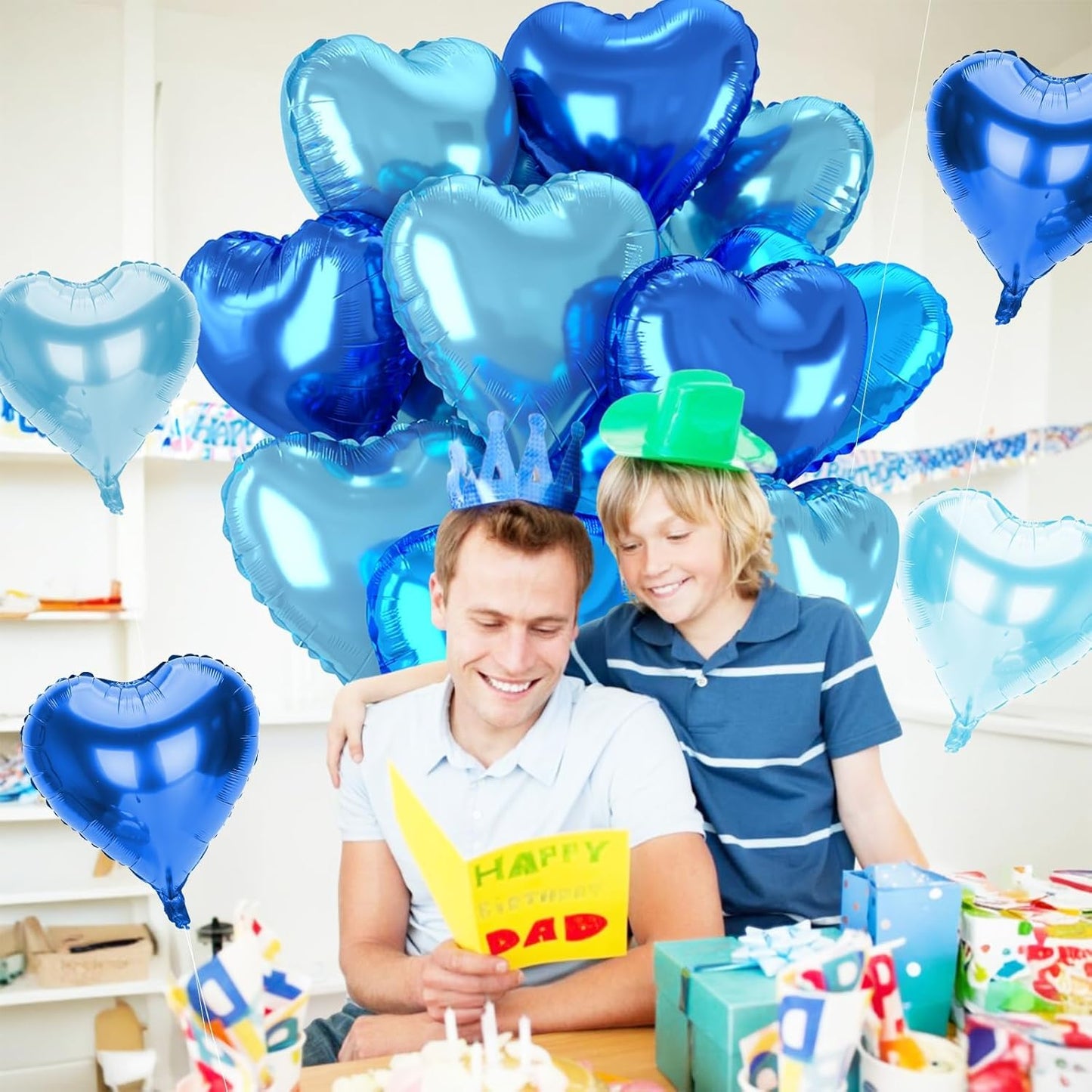 12 Pcs Heart Balloons, 18 inch Blue Heart Shaped Balloon, Large Helium Foil Blue Balloons for Wedding Baby Shower Anniversary Backdrop Valentine Theme Party Decoration