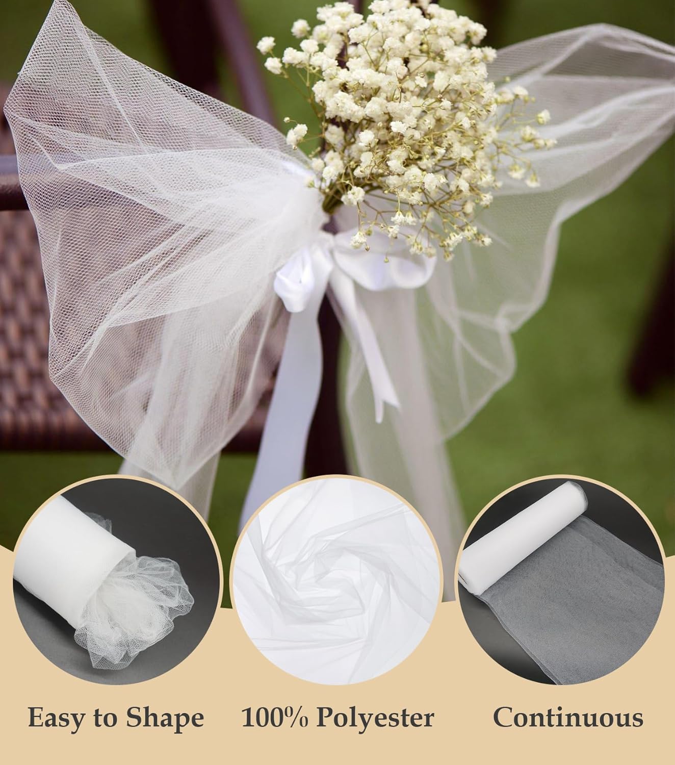 Tulle Fabric Roll, 54" x 10 Yards (30FT) Tulle for Wedding Christmas Decorations Pew Bow Tutu Party Backdrop Baby Shower Table Skirts Gift Wrapping Garden Netting (White)