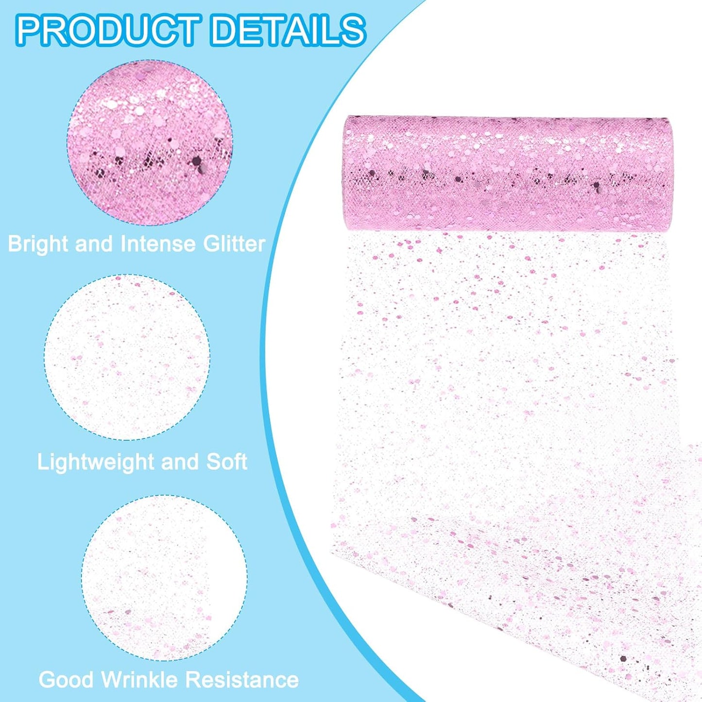 PATIKIL Tulle Fabric Rolls, 6 Inch by 10 Yards Fabric Spool Tulle Sparkling Ribbon Netting Sequin for DIY Tutu Skirts Crafts Wedding Party Decorations, Pink