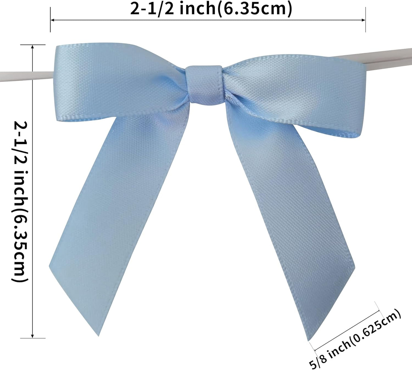 50pcs 2-1/2" Light Blue Satin Ribbon Bows with Twist Ties for Gift Wrapping Packing Christmas Decoration(Lt.Blue)
