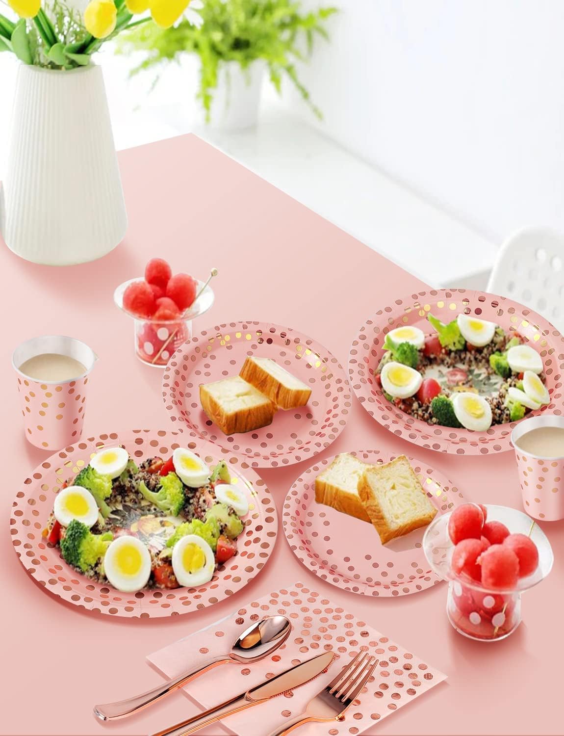 141 Pieces Pink and Rose Gold Party Supplies, Party Dinnerware Sets Include Paper Plates Napkins Cups Silverware, for Wedding Bridal Shower Engagement Birthday Parties Decoration -20 Serves