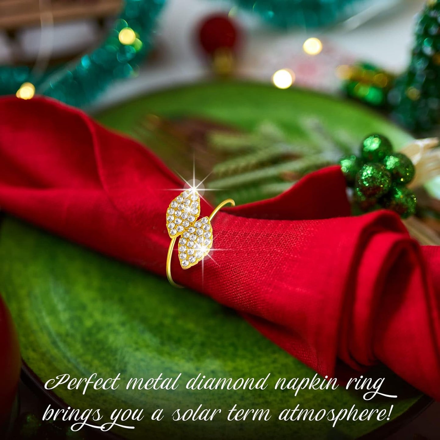 Hotop 24 Pcs Napkin Rings Gold Table Decorations, Elegant Bling Leaves Napkin Rings, Rhinestone Guest Towels Buckle for Wedding Gold Party, Thanksgiving Christmas Dinner Banquet Table Decoration