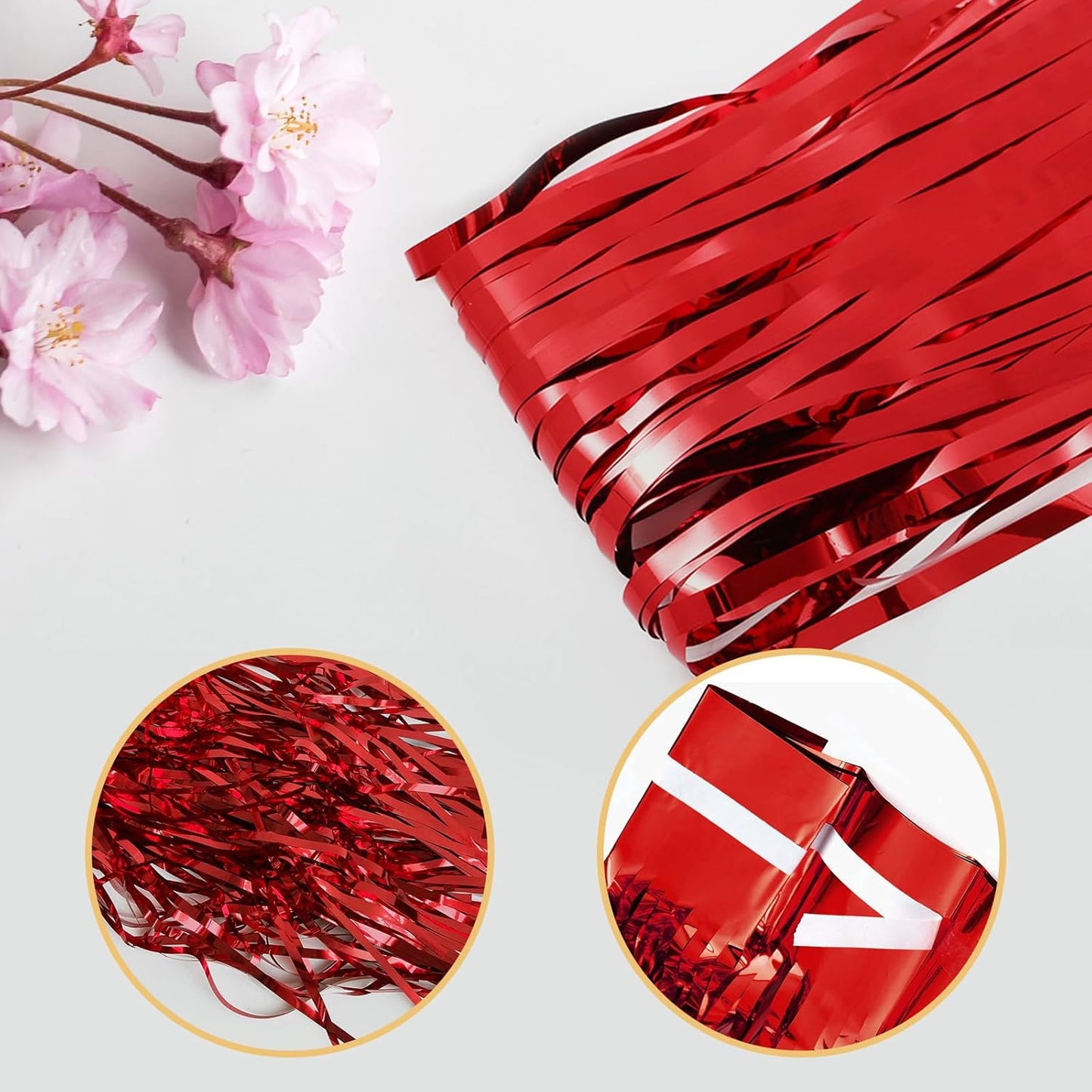 10 Pack Red Foil Curtain Backdrop 3.2ft x 9.8ft Metallic Tinsel Foil Fringe Curtains Streamer Photo Booth Backdrop for Birthday Party Engagement Bachelorette Party Decorations (Red)