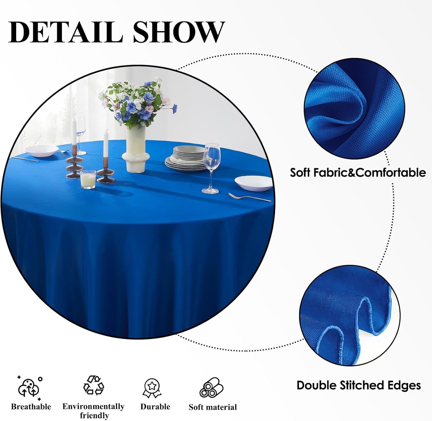 Round Tablecloth 2 Pack 90 Inch Royal Blue Tablecloths Washable Decorative Linen Polyester Table Clothes Cover for Dining Table Banquets Buffet Parties and Wedding