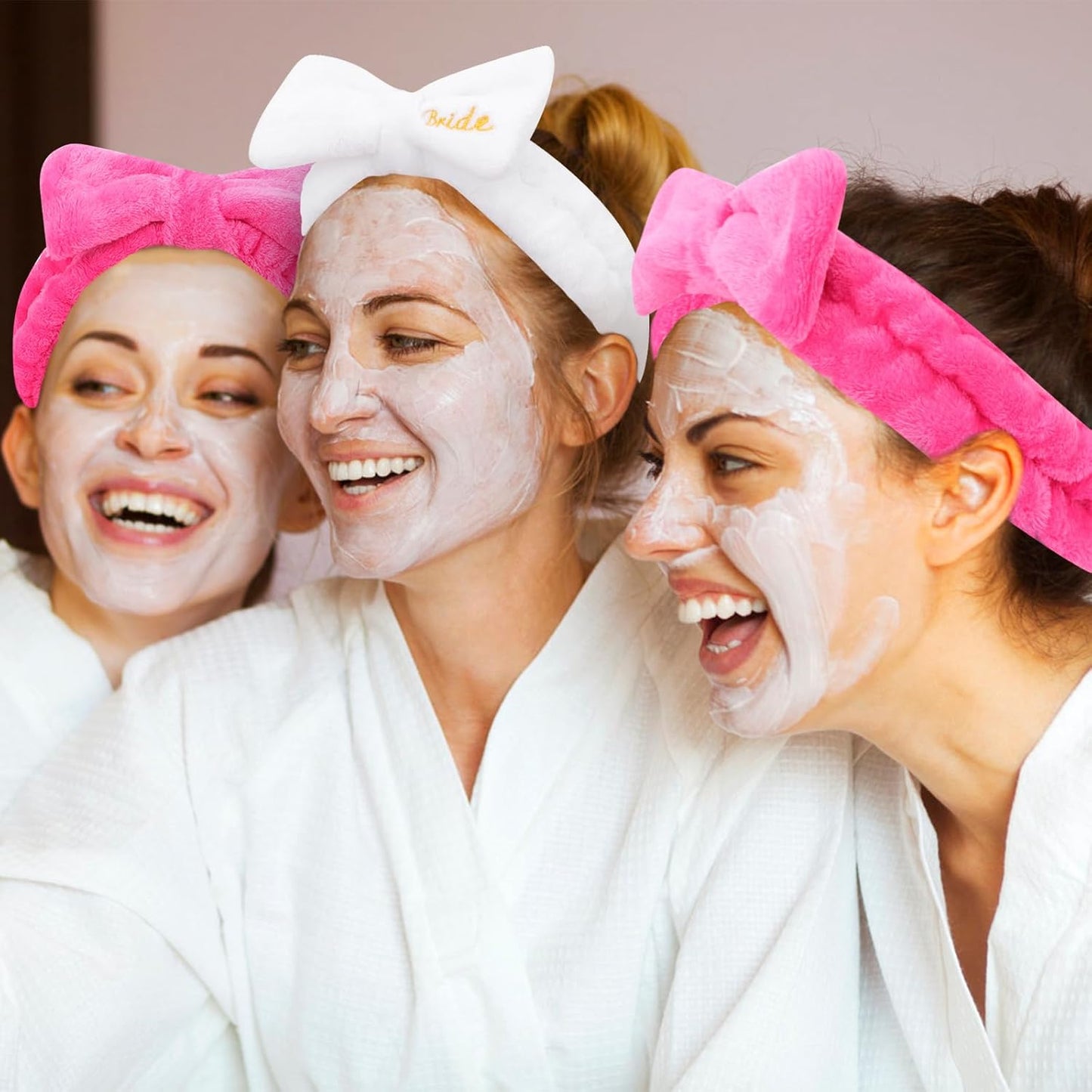 Semato Bachelorette Party Favor Set - Bride & Bridesmaid Spa Headbands (1 Bride + 7 Hot Pink)