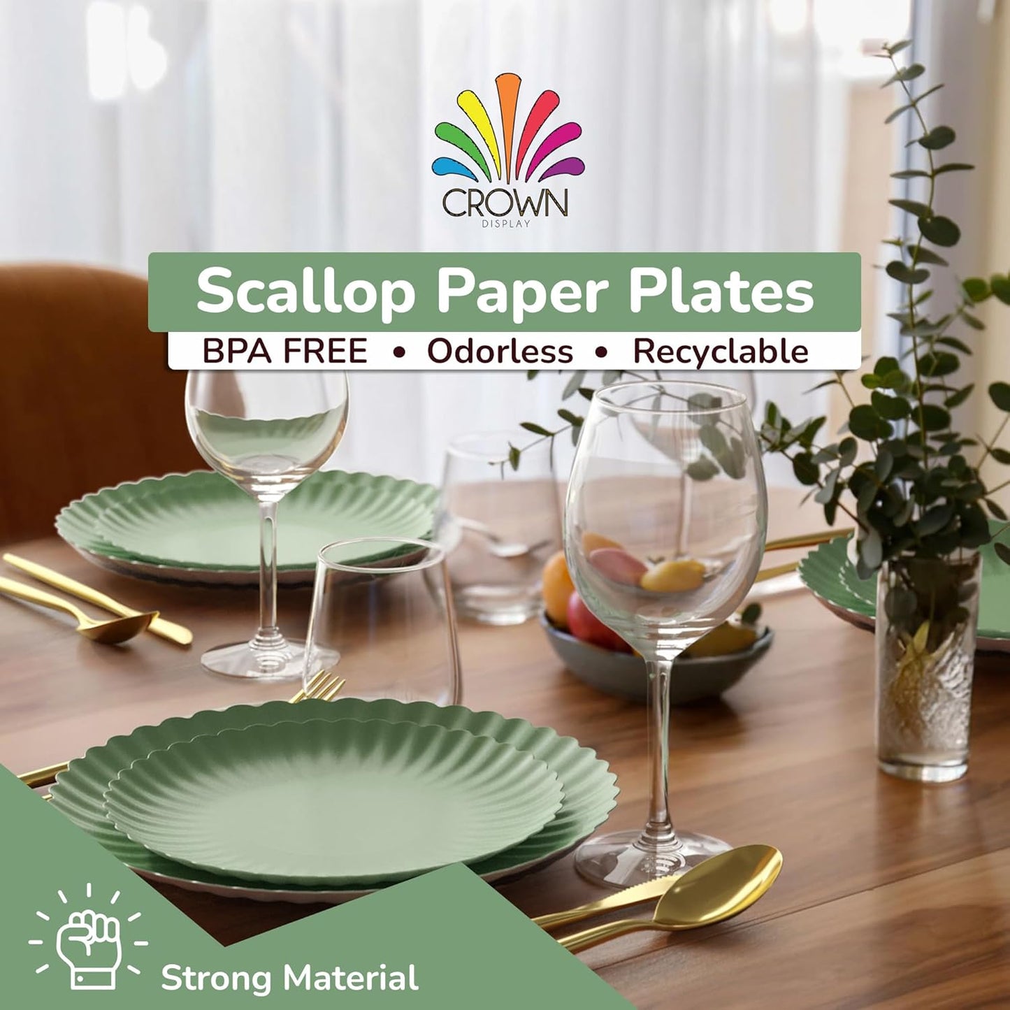 Trendables Scalloped Paper Plates 8.5 Inch & 10.5 Inch 40 Pcs Dinner Plate Set Fancy Disposable Plates for Party for 20 Guests 20 X 8 & 20 X 10 Large & Small Paper Plate Set for Parties Matcha