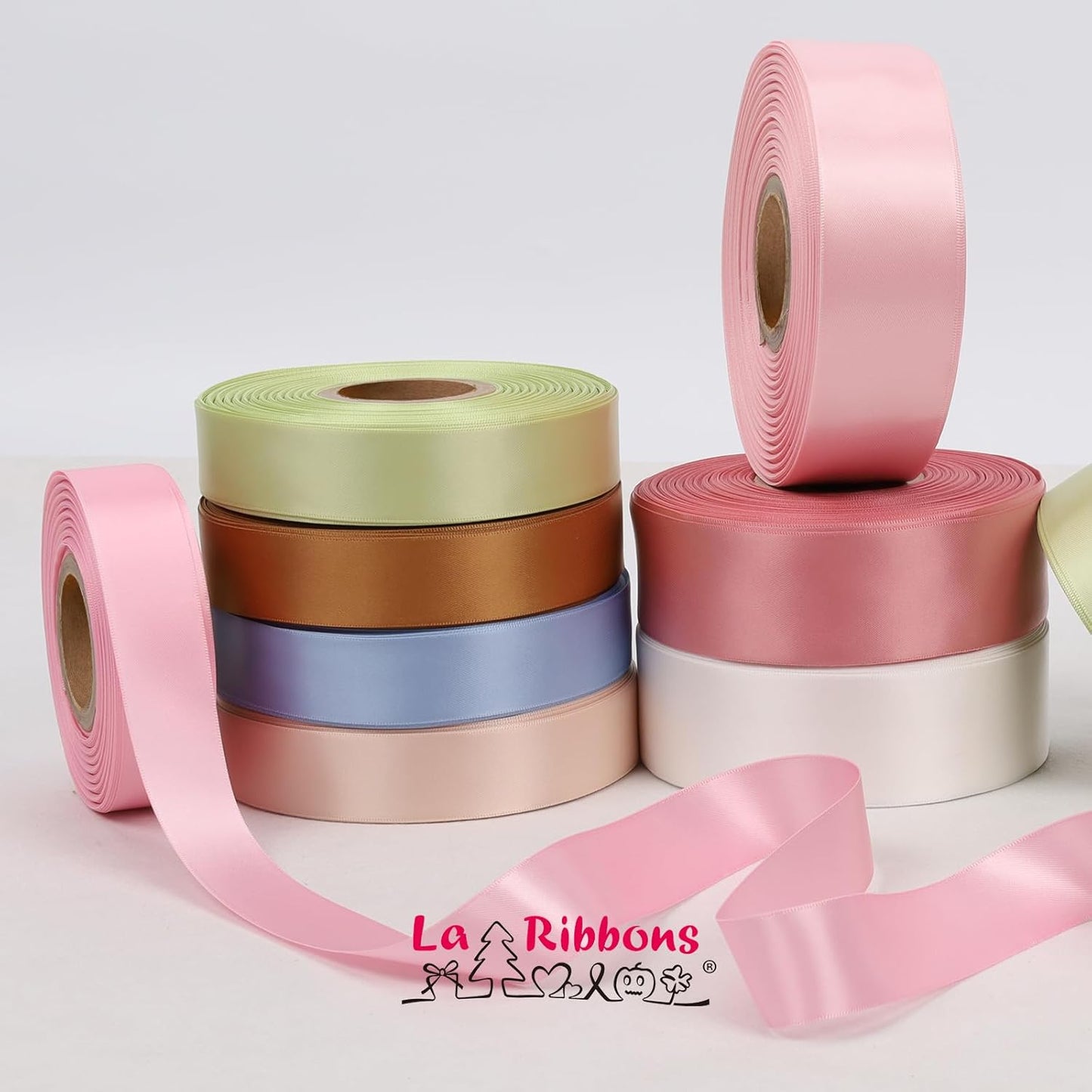 LaRibbons 1 Inch 25 Yard Double Faced Satin Ribbon,Rose Pink Satin Craft Fabric Ribbon for Gift Wrapping Floral Bouquets Wedding Party Decoration