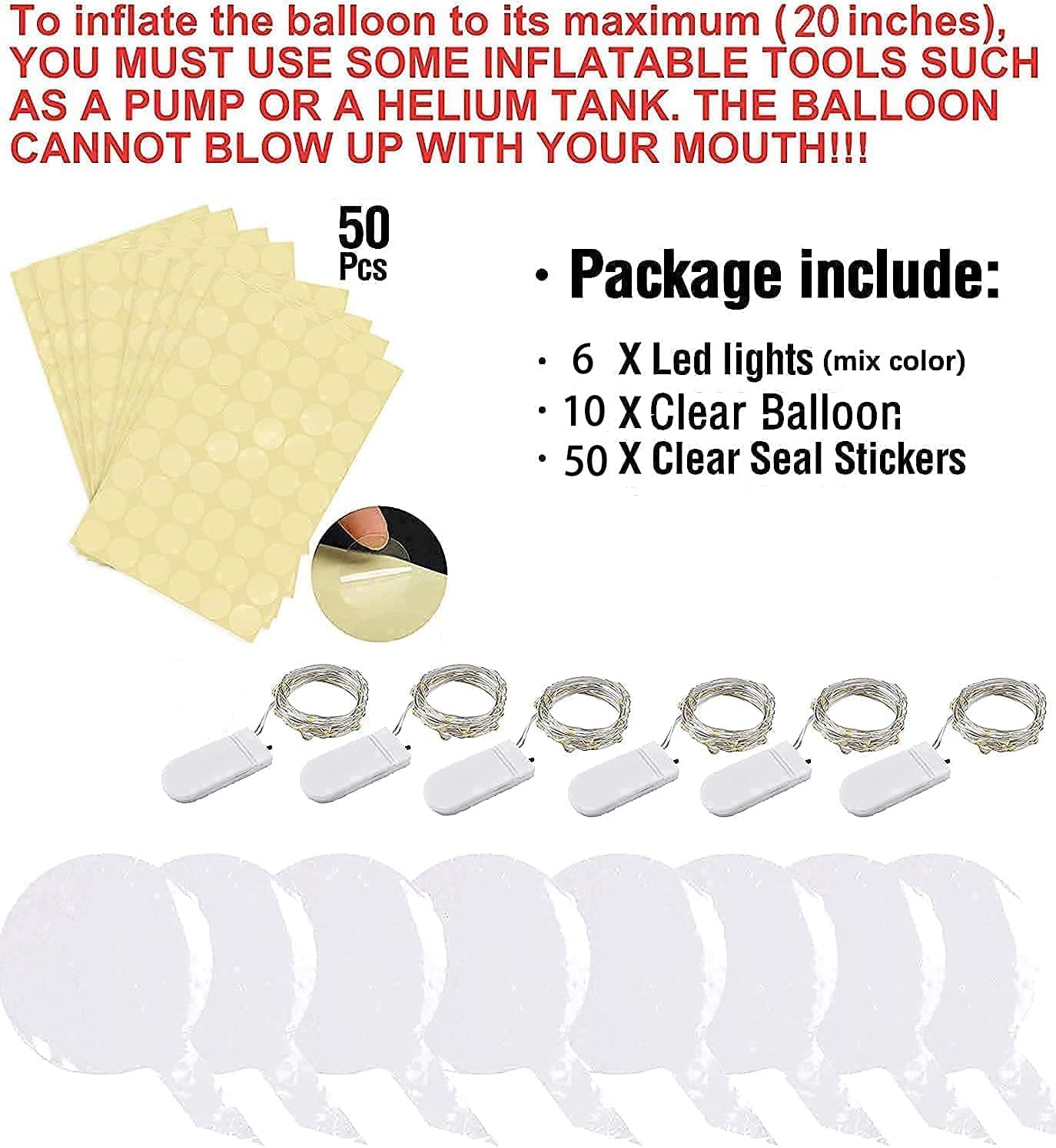 Warm White Led Balloons 6set Light up Balloons Clear Bobo Balloons with String Lights for Party, Birthday, Anniversary, Wedding, Christmas(Warm White)