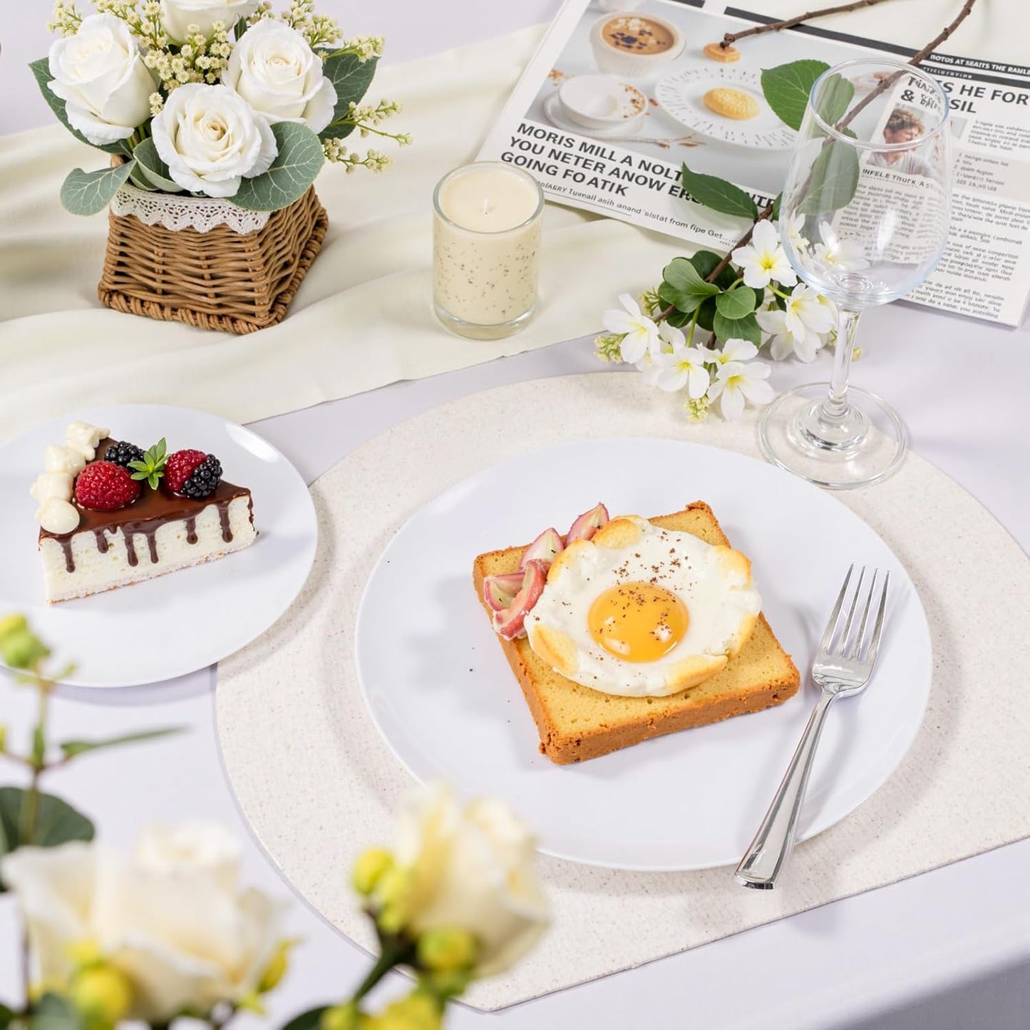 bUCLA 100PCS White Plastic Plates - Heavy Duty White Disposable for Wedding & Party, Include 50 Dinner 10 inch & 50 Dessert 7 inch