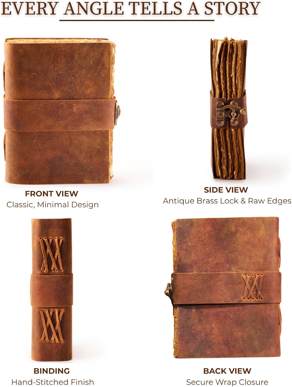 NomadCraftsCo. Vintage Leather Journal - Lock Closure, Book of Shadows, Grimoire, Witch Journal, 240 pages Antique Deckle Edge Paper