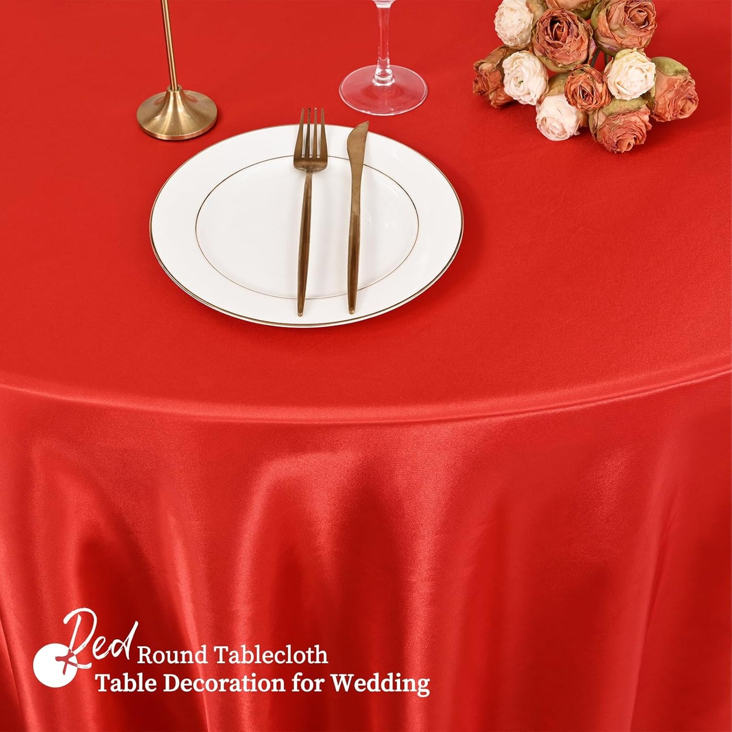 fani 6 Pack 108 Inch Red Satin Tablecloth - Premium Bright Silky Round Tablecloth Overlay Smooth Fabric Table Cover, Table Decoration for Wedding Party Banquet Events Restaurant Kitchen Dining