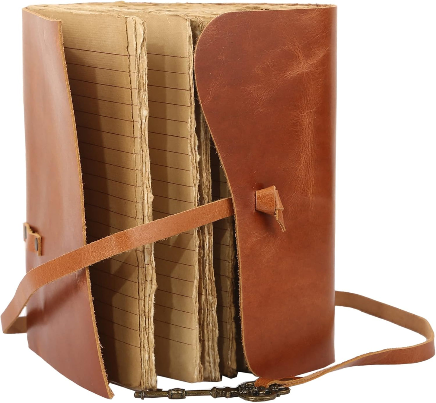 Leather Journal with Lined and Unlined Deckle Edge Paper 8x6 inch and Vintage Key | Handmade Writing Notebook Diary | Bound Daily Notepad for Men & Women Medium, Sketch/Writing pad for Artists