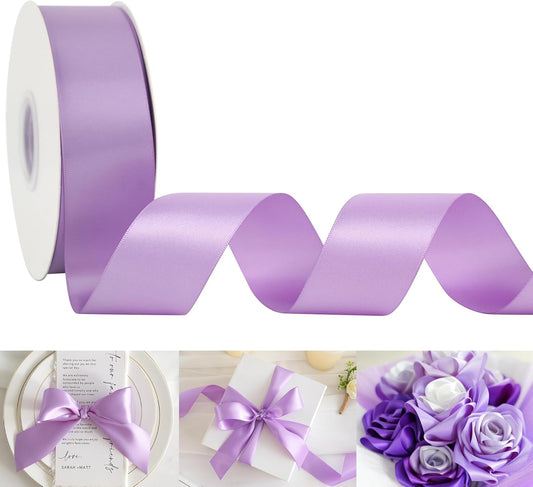 HUIHUANG Lilac Satin Ribbon 1-1/2 inch x 50 Yards Purple Ribbon Double-Faced Satin Ribbon for Gift Wrapping, Bows, Flower Bouquet, Eternal Roses, Crafts, Bridal Shower Wedding Decor