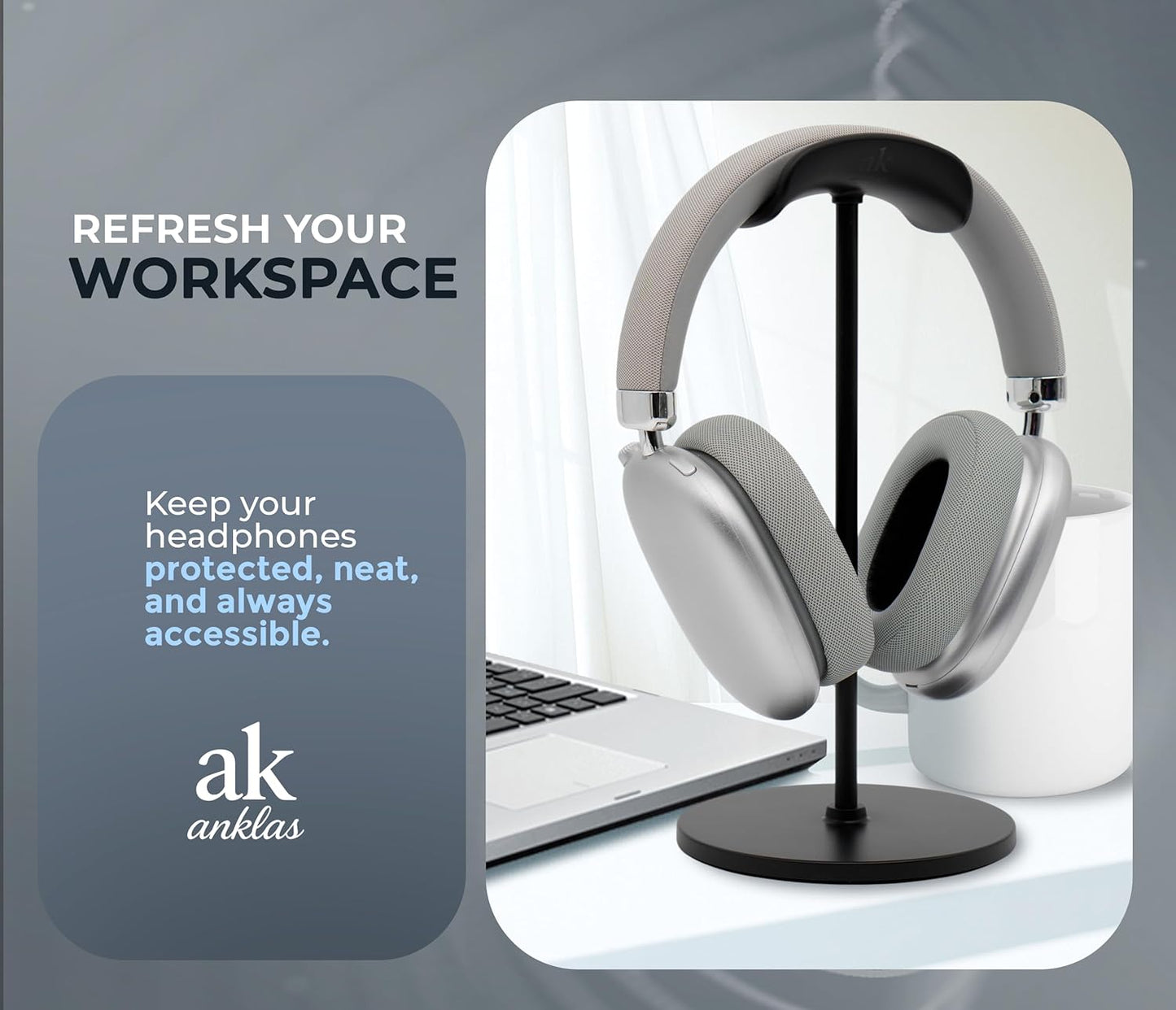 Headphone Stand for Desk – Premium & Minimalist Headset Holder with Round or Oval Base for Gaming, Office & Home (Black, Standard)