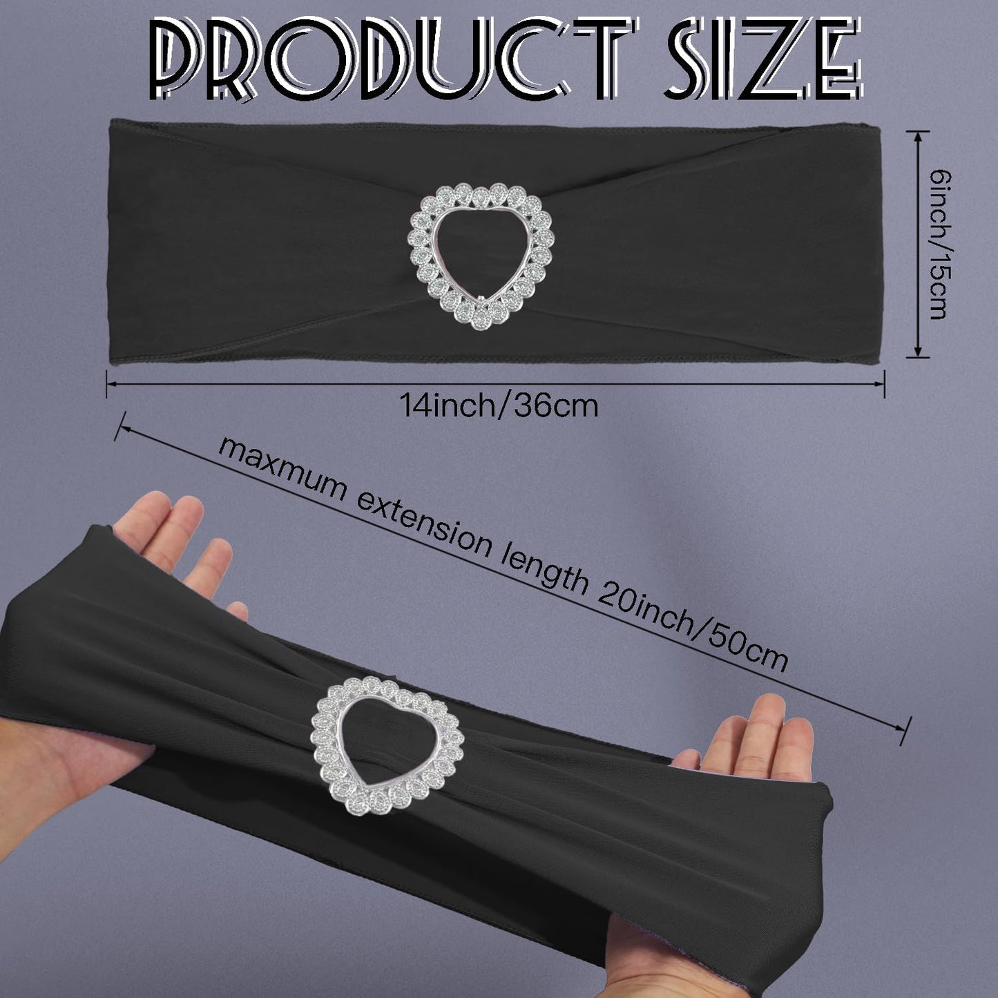 100PCS Spandex Stretch Black Chair Sashes Bows Universal Elastic Chair Cover Bands Ties with Buckle Slider for Wedding Party Birthday Reception Event Banquet Decoration(Black)