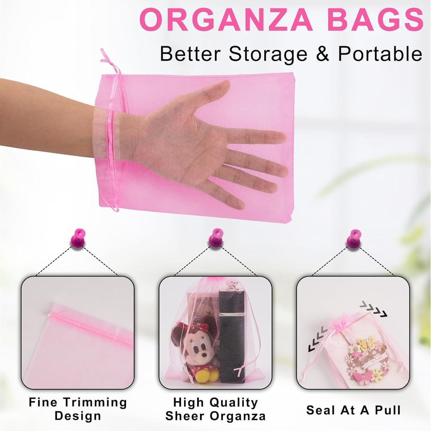 ANZNKU 100 Pack Organza Bags 6x9 Inch, Assorted Colors Mesh Drawstring Bags, Mesh Gift Bag Large Organza Bag for Wedding Party Favor Christmas