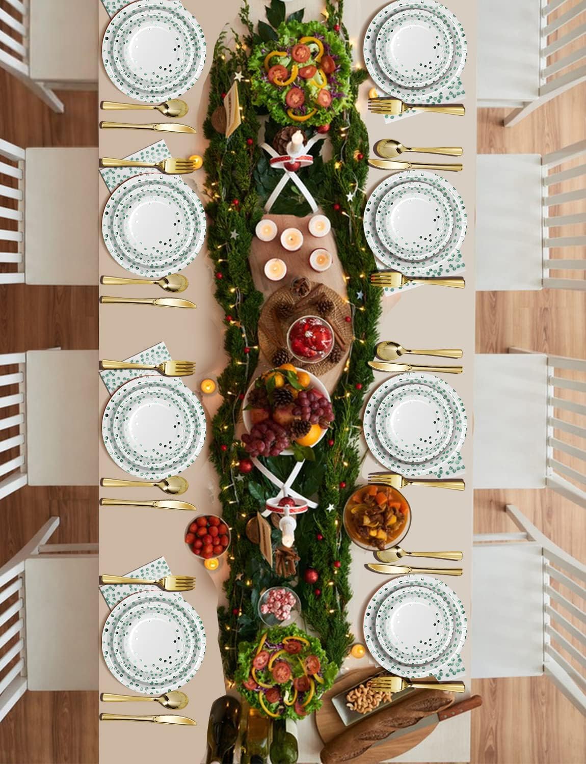 141 Pieces Green Dots Party Supplies, Party Dinnerware Sets Include Paper Plates Napkins Cups Silverware, for Wedding Bridal Shower Engagement Birthday Parties Decoration -20 Serves