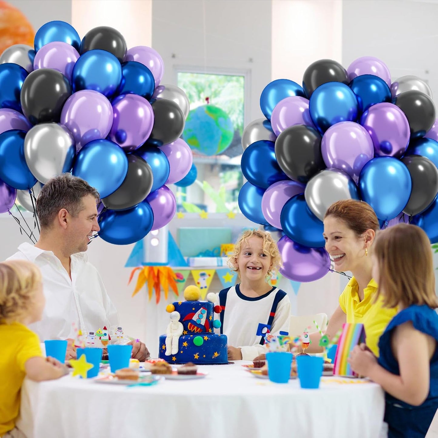 60pcs 12inch Space Balloons, Black Metallic Blue Purple Silver Balloons for Birthday Astronaut Space Themed Party Decorations