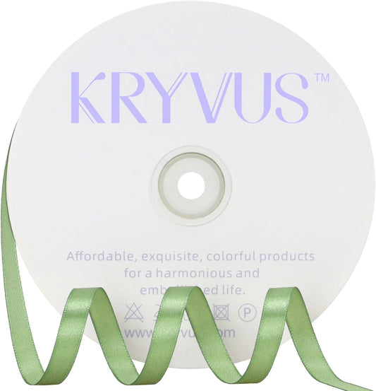 Sage Green Satin Ribbon 3/8 inch X Continuous 100 Yards, Single Face Polyester Ribbon Perfect for Gift Wrapping, Flower Bouquet, Wedding Decor, Crafts, Bow Making, Sewing and More