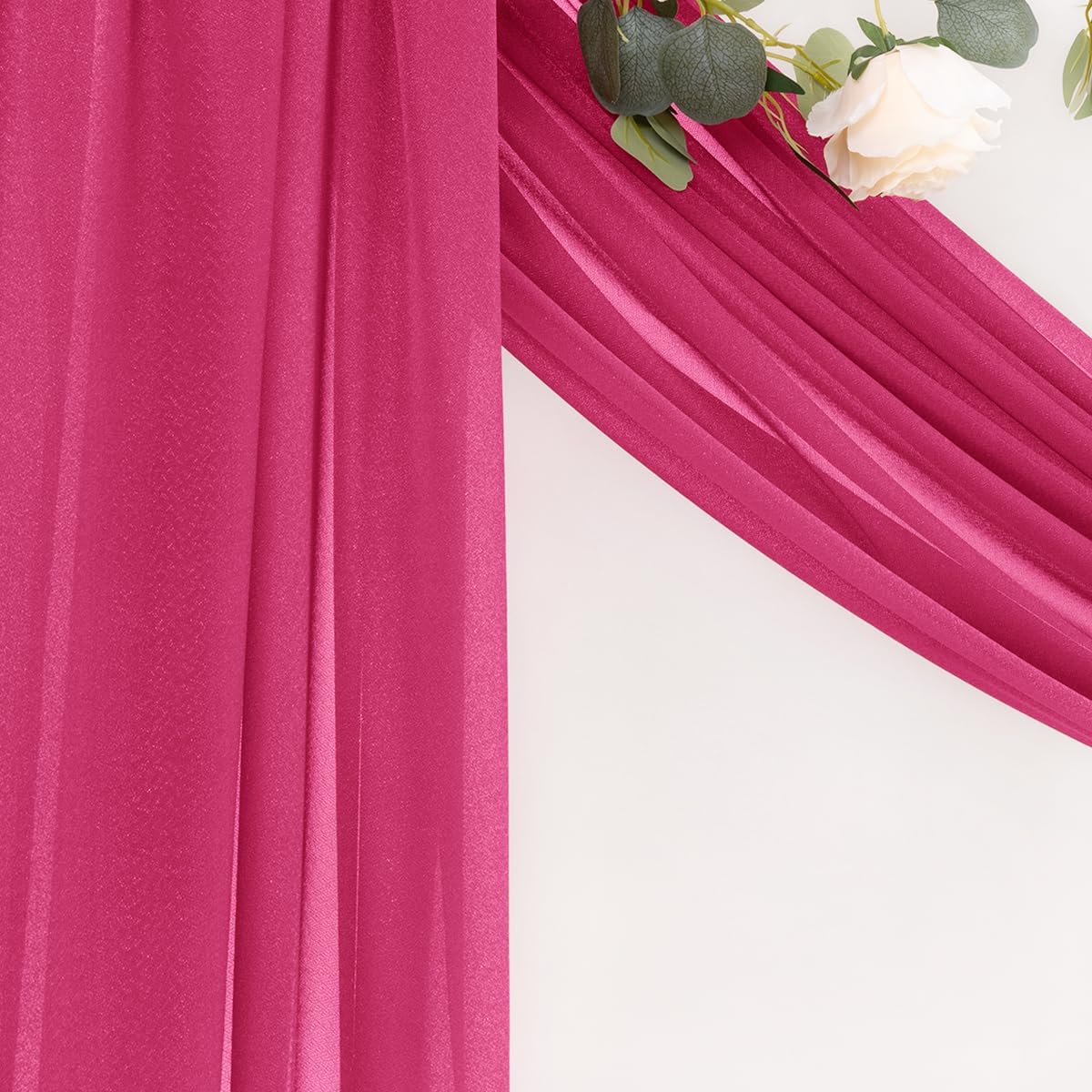 MLMC Hot Pink Wedding Arch Draping Fabric 4 Panels 29" x 20 FT Extra Long Gauze Drapes Sheer Backdrop Curtains 6.6 Yards Outdoor Drapery Panels for Wedding Ceremony Party Ceiling Decoration