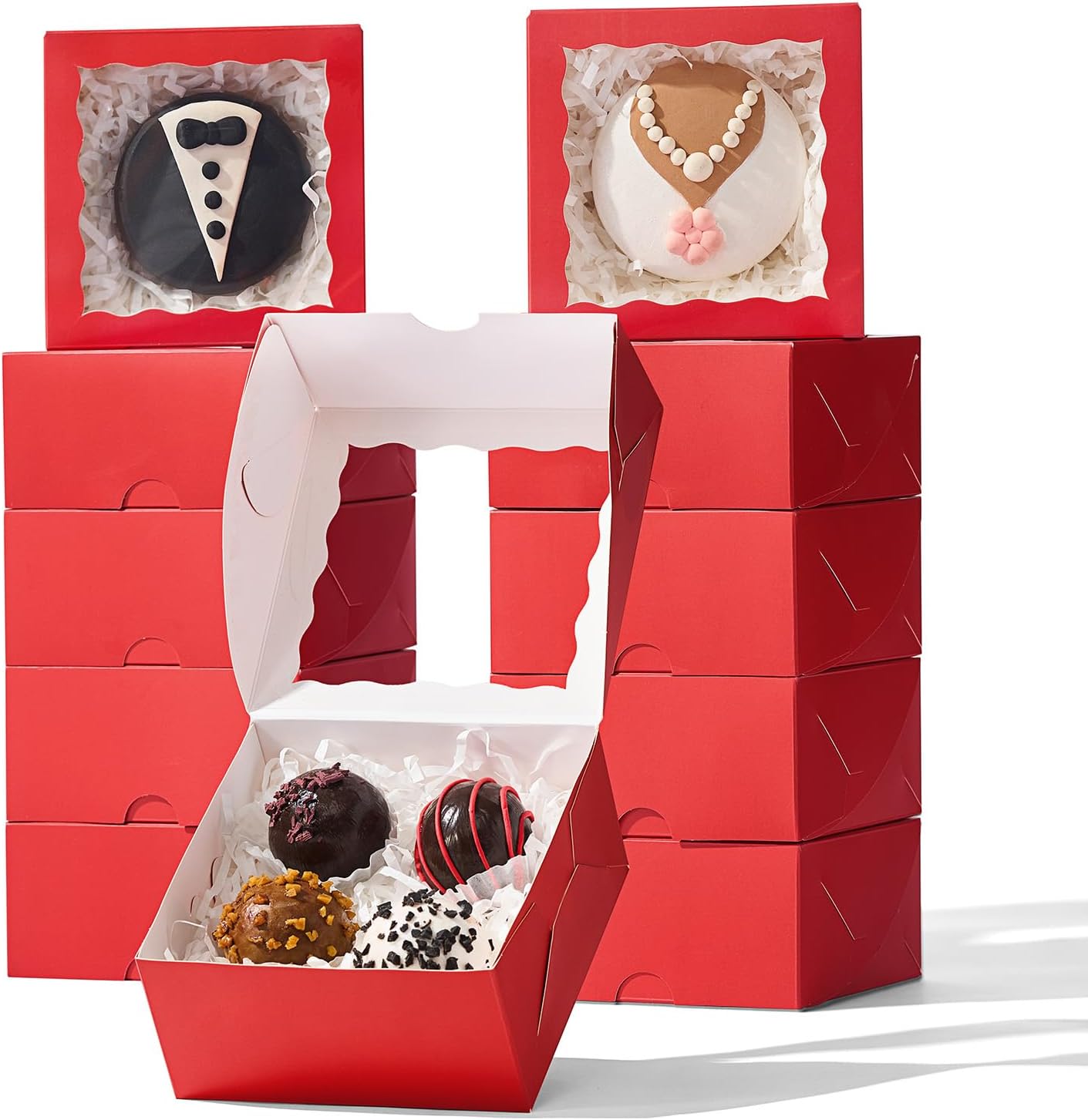 100-Pack 4x4x2 Classic Red Bakery Boxes - Treat/Cookie/Truffle Boxes for Mini Cakes, Pies & Cinnamon Rolls - Wedding Party Favor Packaging