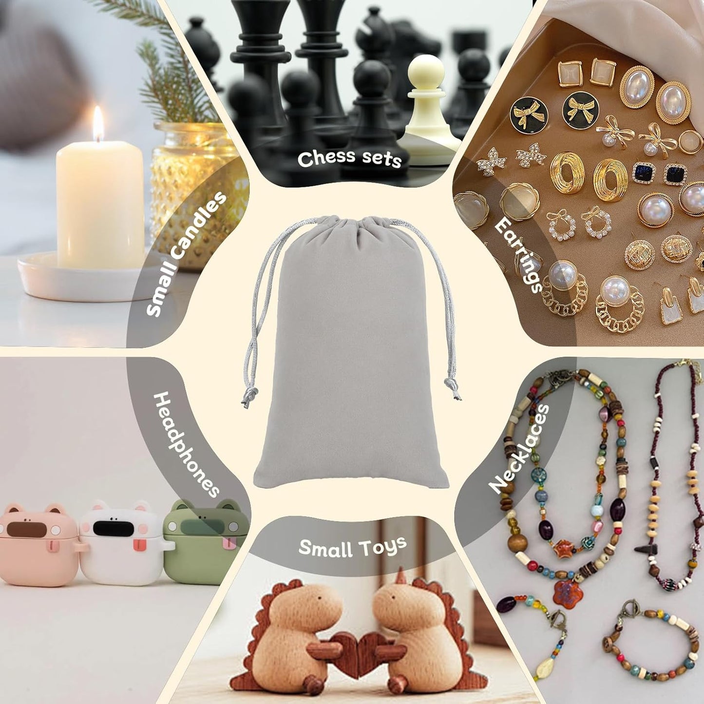 Velvet Drawstring Jewelry Bag, 50Pcs Grey Coin Pouch, 4x6 Dice Bag, for Wrapping Halloween Party Favors, Small Jewelry, Small Bussiness, Palm Crosses, Necklaces, Bracelet