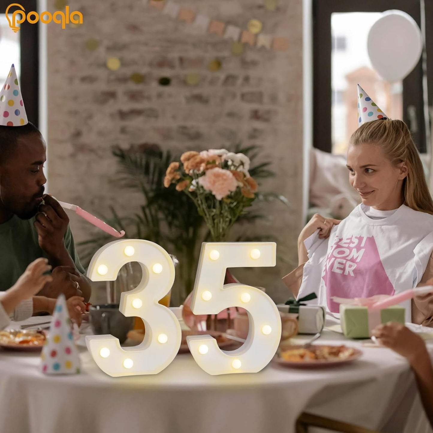 Pooqla Decorative LED Light Up Number Letters, White Plastic Marquee Number Lights Sign for 35th Birthday Party Wedding Decor, Battery Operated (35)