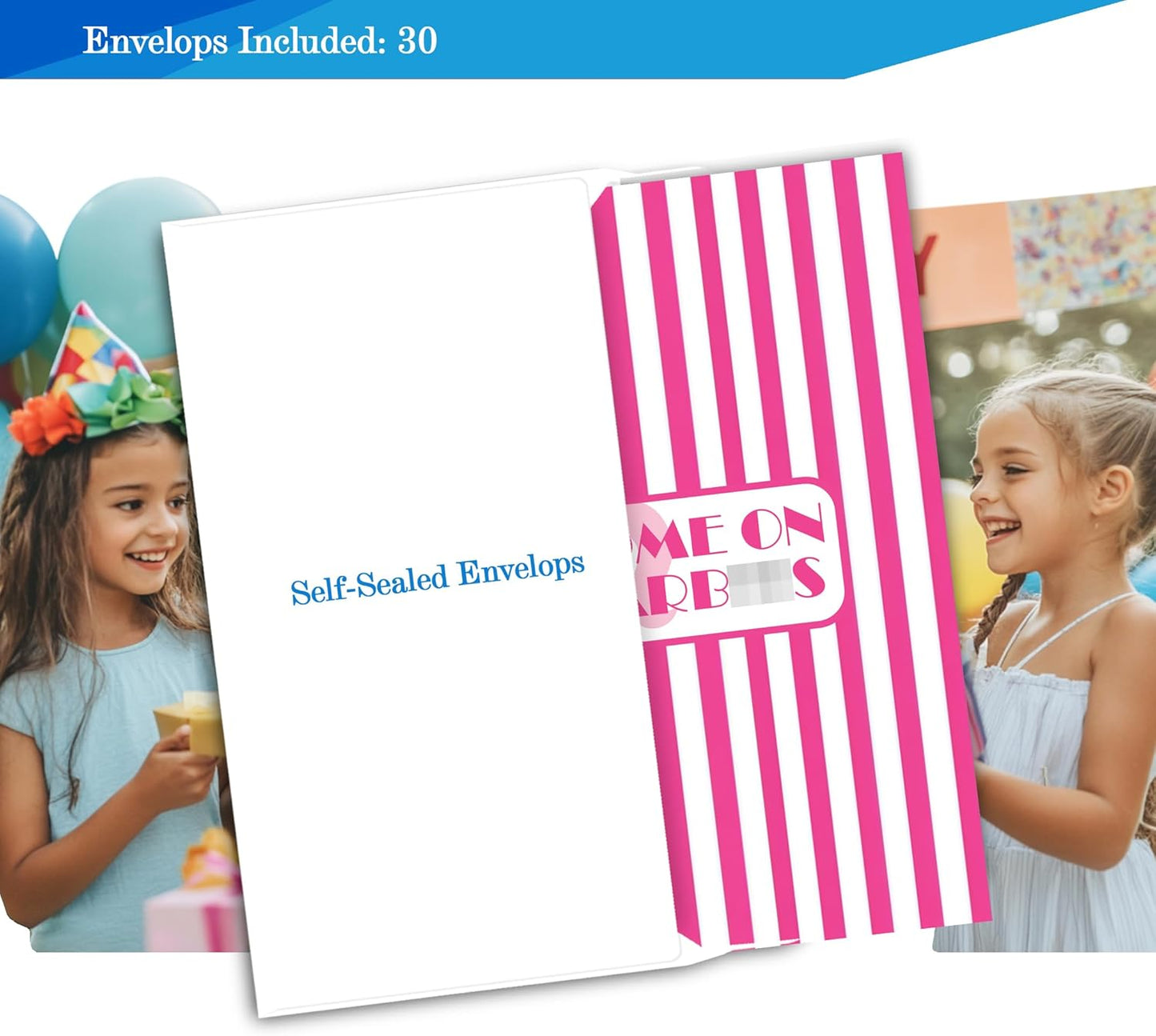 Pink Girl Birthday Invitations for Girls, Girls Pink Birthday Party Invitaions for Party Invites, 4x6 Inches, 30 Sets with Envelopes