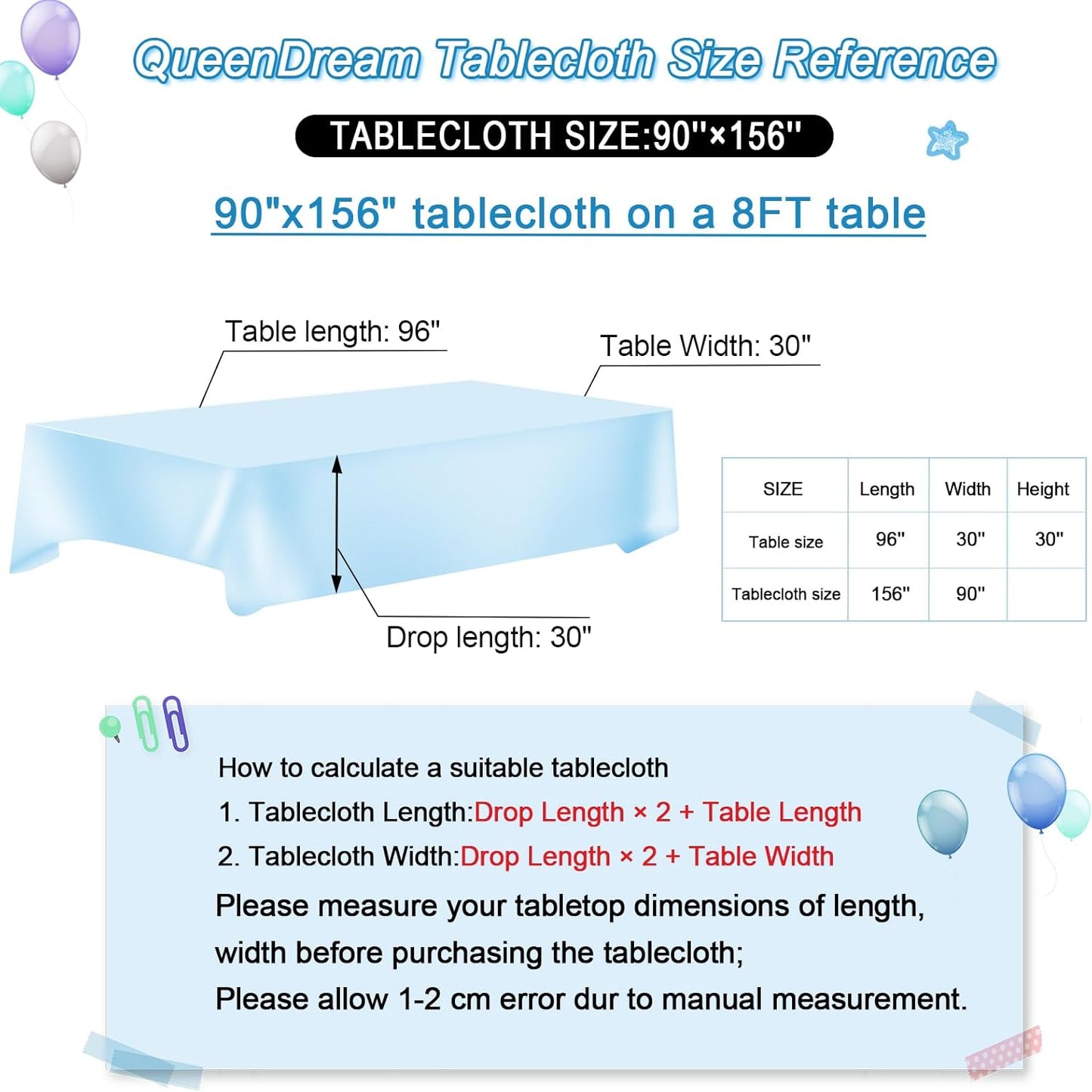 QueenDream Mermaid Blue Tablecloth 90x156 Inches Rectangle Tablecloths Sequin Iridescent Disco Party Decorations