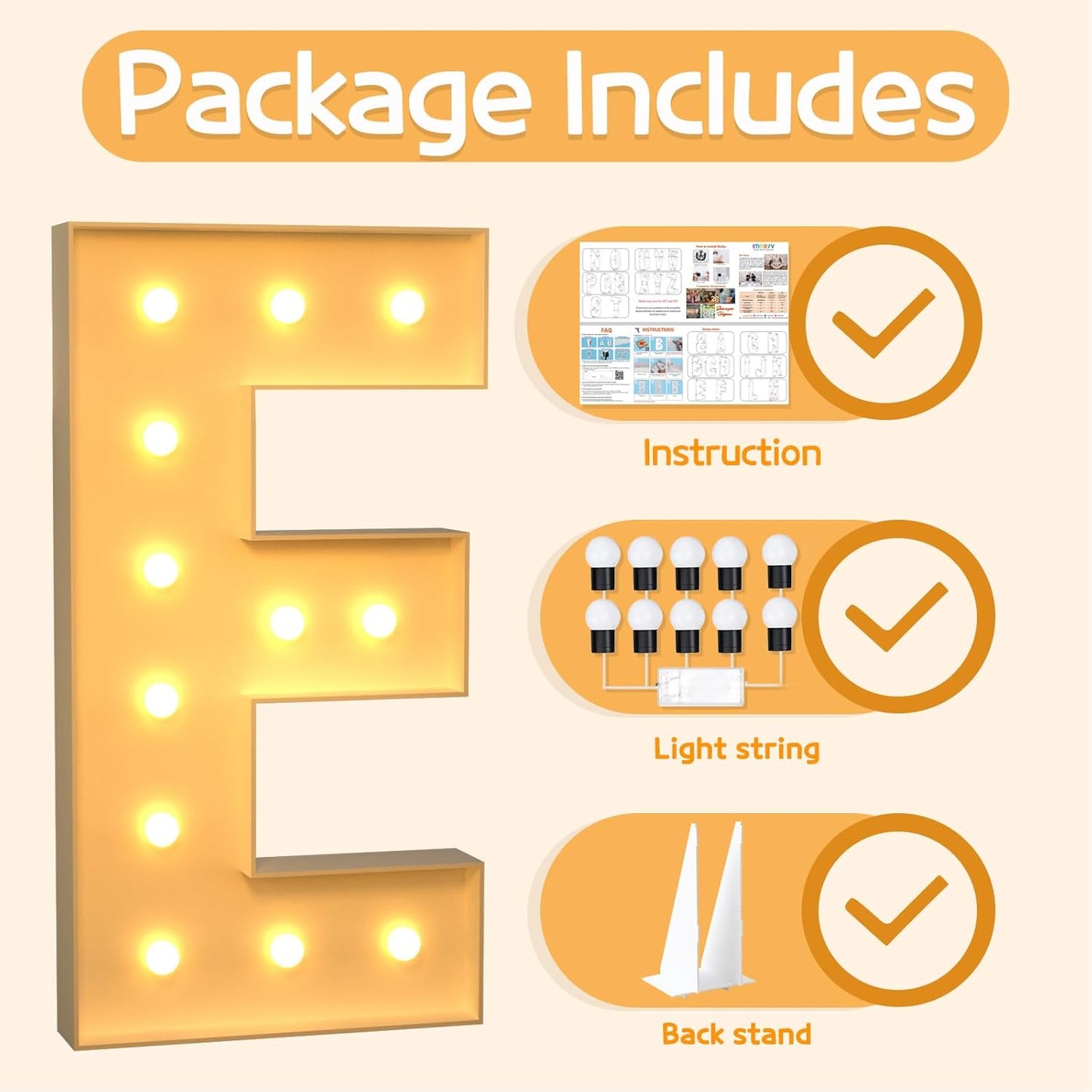 Marquee Letters 4 Feet Tall Large Light Up Letters E Happy Birthday Decorations Wedding Engagement Party Decor Yellow Light Birthday Decorations Balloon Arch Kit Foam Sign E