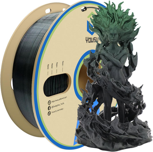 YOUSU PLA Filament 1.75mm, 3D Printer Filament Silk Black Green Color Changing Filament 3D Printing Gradient Filament 1.75 +/-0.02mm, 1kg.