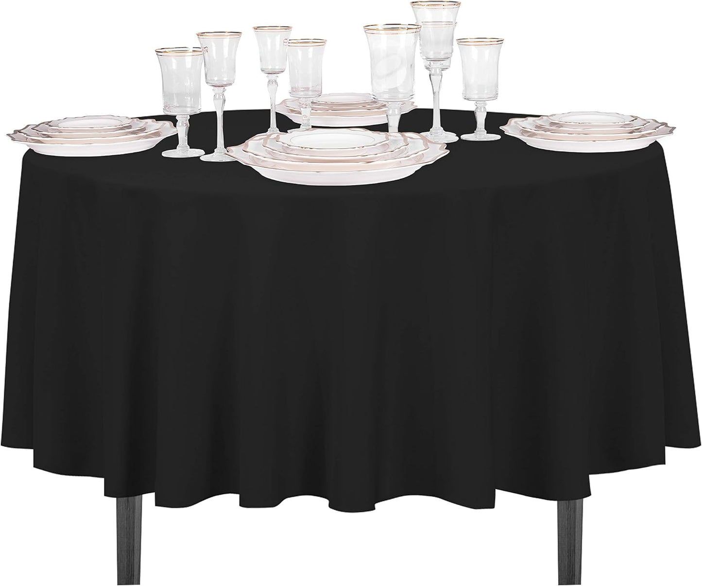 LinenTablecloth 90-Inch Round Polyester Tablecloth Black