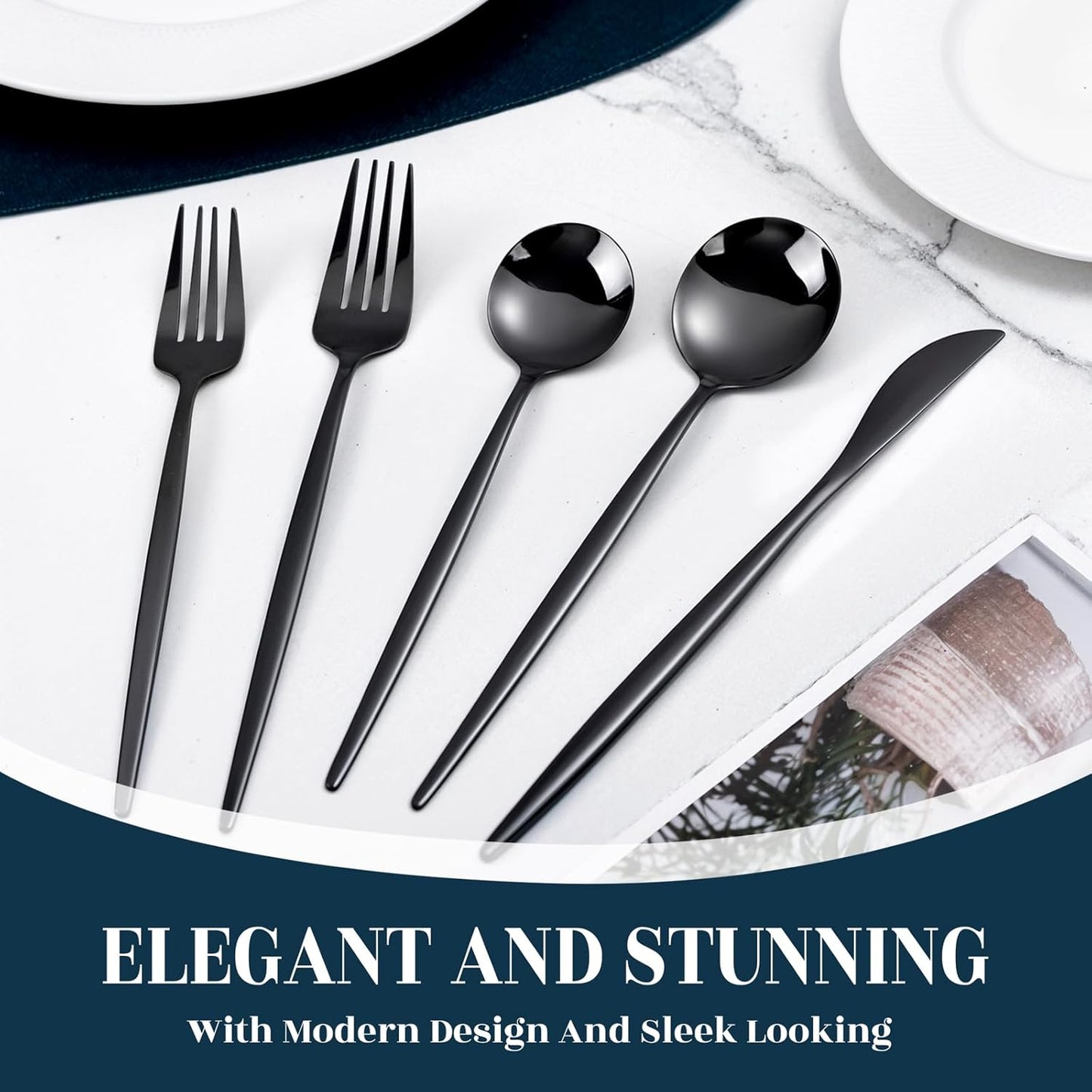 NOCCUR 40-Piece Stainless Steel Black Silverware Set for 8 - Black Utensils Set Include Knives Spoons and Forks for Home&Party