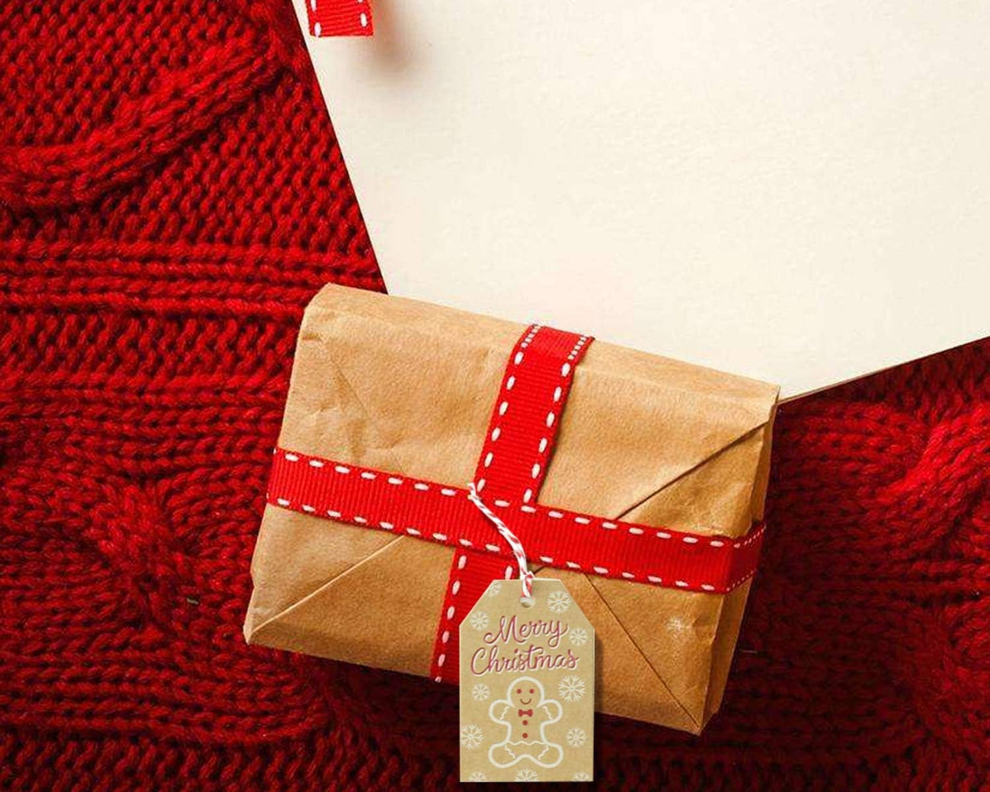 100 Pack Brown Kraft Paper Christmas Gift Tags， Xmas Brown Kraft Gift Tags with Jute Twine Baker Twine for DIY Xmas Holiday Present Wrap Stamp and Label Package Name Card