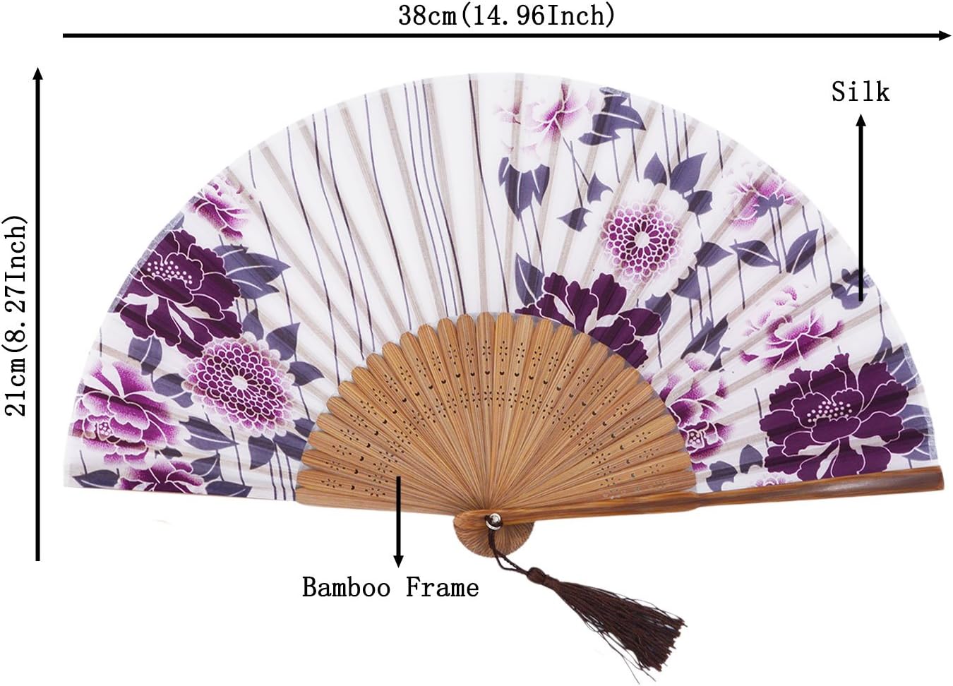 Amajiji 8.27"(21cm) Hand Held Bamboo Silk Folding Fan Hand Fan,Chinese/Japanese Charming Elegant Vintage Retro Style,Women Ladys Girls Best Gifts (LXHS1)