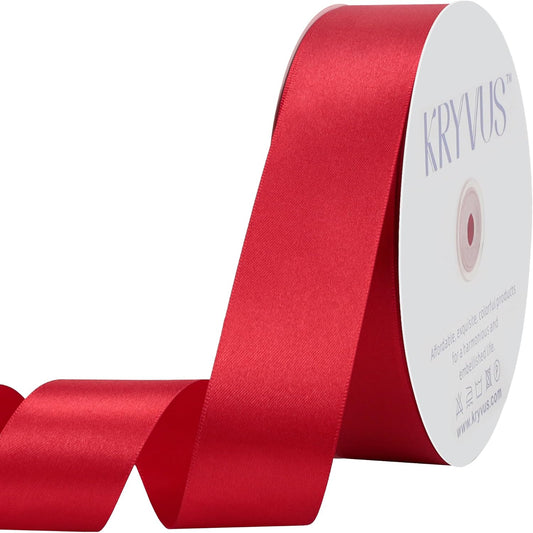 Red Satin Ribbon 1-1/2 inch X Continuous 100 Yards, Single Face Polyester Ribbon Perfect for Gift Wrapping, Flower Bouquet, Wedding Decor, Crafts, Bow Making, Sewing and More