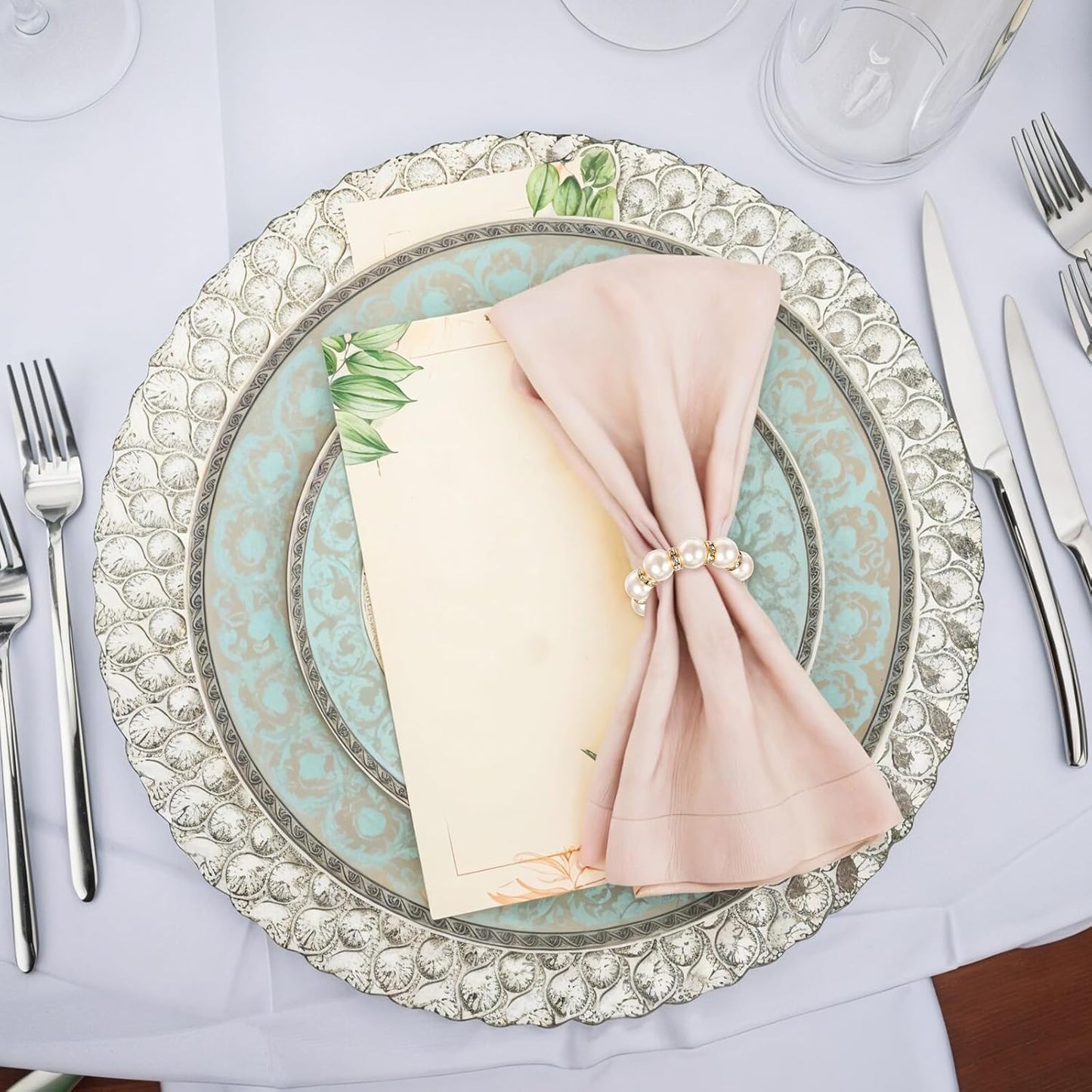 100pcs Pearl Napkin Rings Imitation Pearl Ring Napkins Holder Universal Napkins Holders Pearls Napkin Rings for Cloth Napkins for Wedding Party Dinner Table Decor and Daily Use