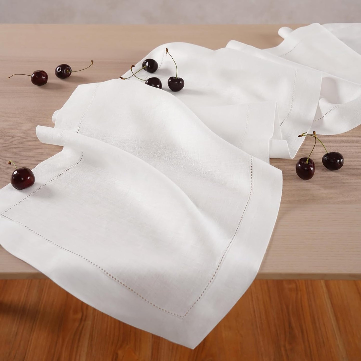 Linen Table Runner 90 inches Long – Hemstitch 100% Pure Linen White Dining Table Runner 14 x 90 Inch for Spring, Summer, Wedding Decorations, Gift – Elara