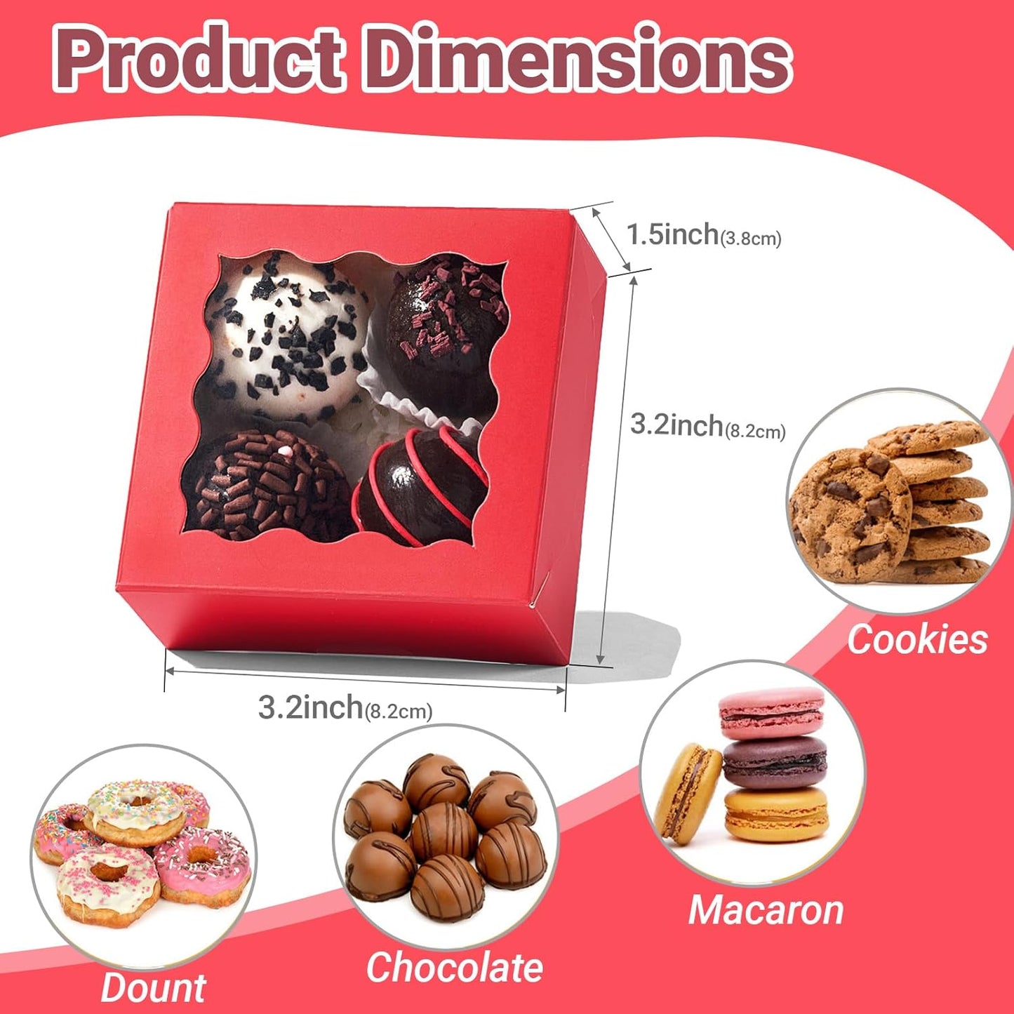 RomanticBaking 3 ¼" x 3 ¼" x 1 ½" 50PCS Chocolate Truffle Boxes for 4，Cookies Boxes Soap Boxes Donut Boxes Macaron Boxes Mini Bakery Boxes with Window Brownie Box
