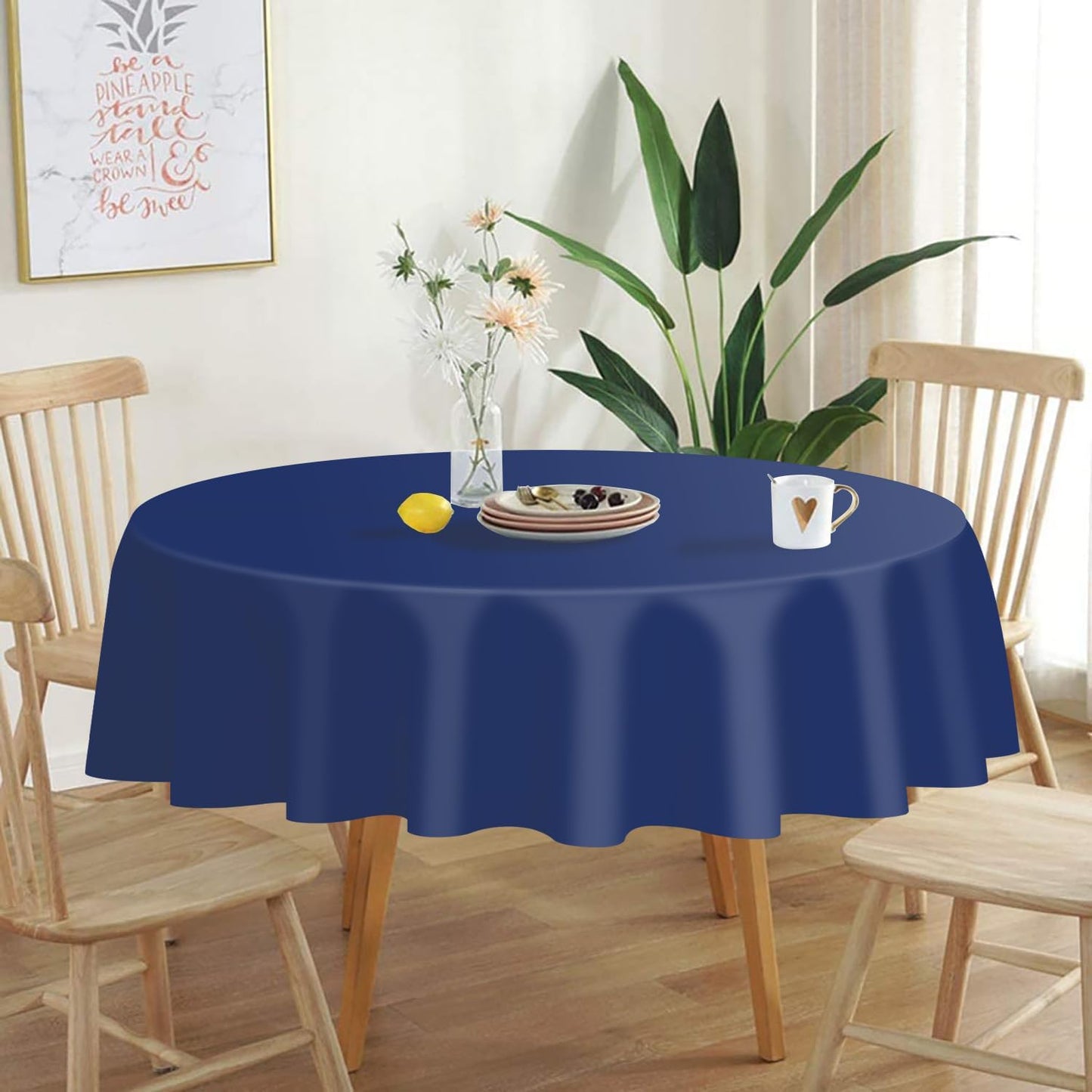 QIKSION Navy Blue Round Tablecloth 6 Pack, 84 Inch Plastic Table Cover Disposable for Parties