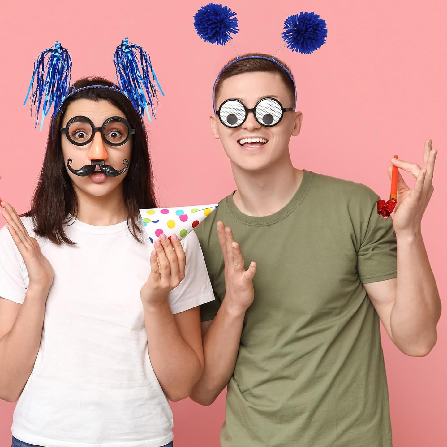 Censen 12 Pcs Halloween Pom Pom Party Headbands Tinsel Ponytails Spirit Head Bopper Headwear for Christmas Birthday Holiday