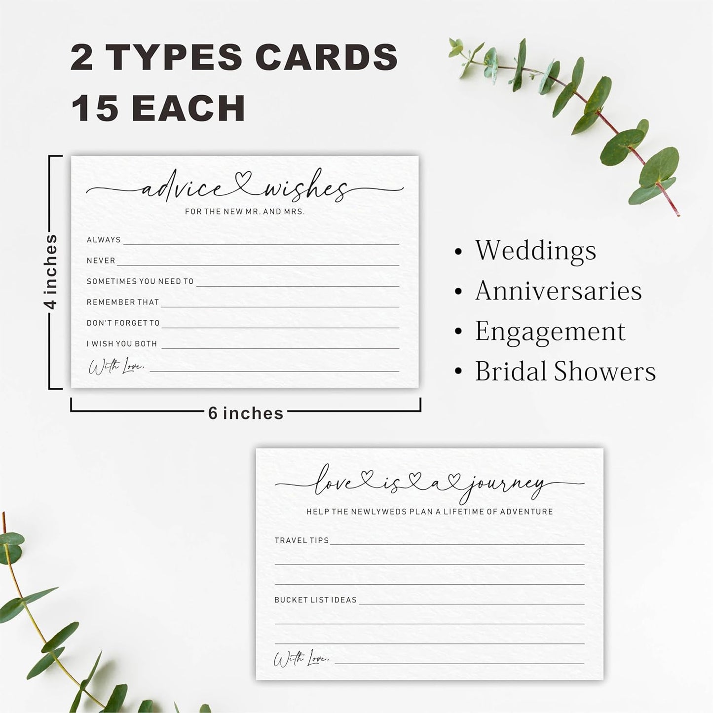 Wedding Advice Cards -Pack Of 30 Wishes For The New Mr & Mrs Wedding,Love Is A Journey Cards - Bride and Groom Newlyweds Bridal Shower Party Decoration,Games(White) - A01