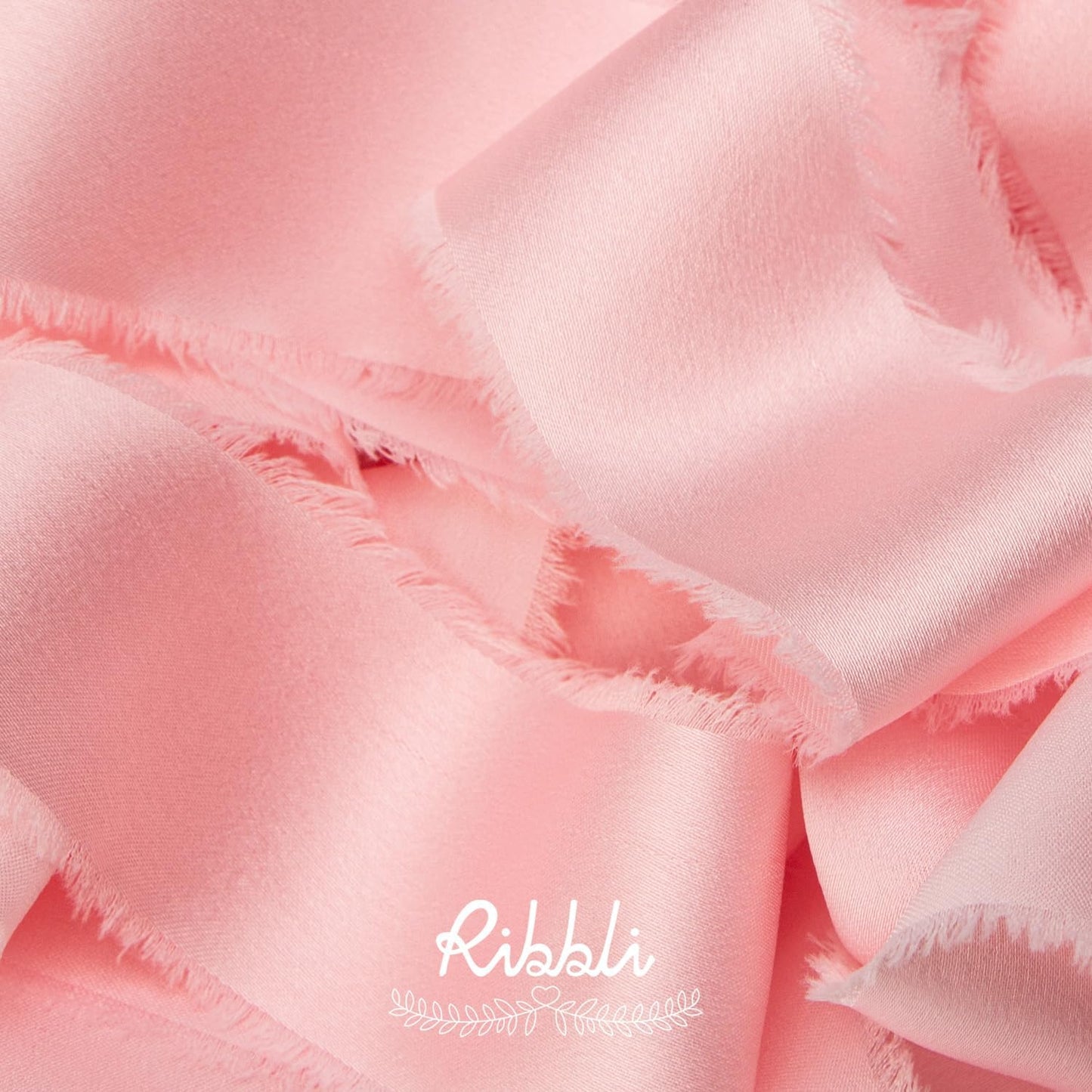 Ribbli Light Pink Silk Satin Ribbon 1.5 Inch x 12 Yard Handmade Frayed Chiffon Ribbon with Wooden Spool for Gift Wrapping, Wedding Invitations, Bridal Bouquets, Home Decor