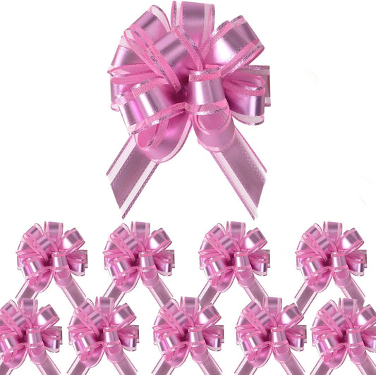 Small Pull Bows, 10 PCS 4 Inch Pink Gift Bows for Wrapping,Basket, Wedding,Birthday Party,Flower Bouquet Decoration