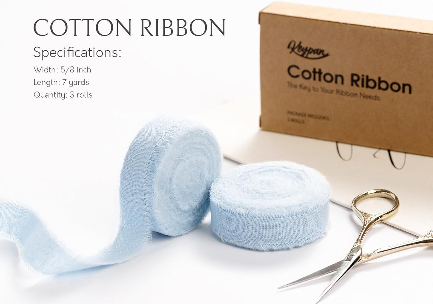 Blue Ribbon 5/8" x 21 Yards with Frayed Fringe Fabric Cotton Ribbons for Gift Wrapping Wedding Invitations Flower Bouquet Baby Shower