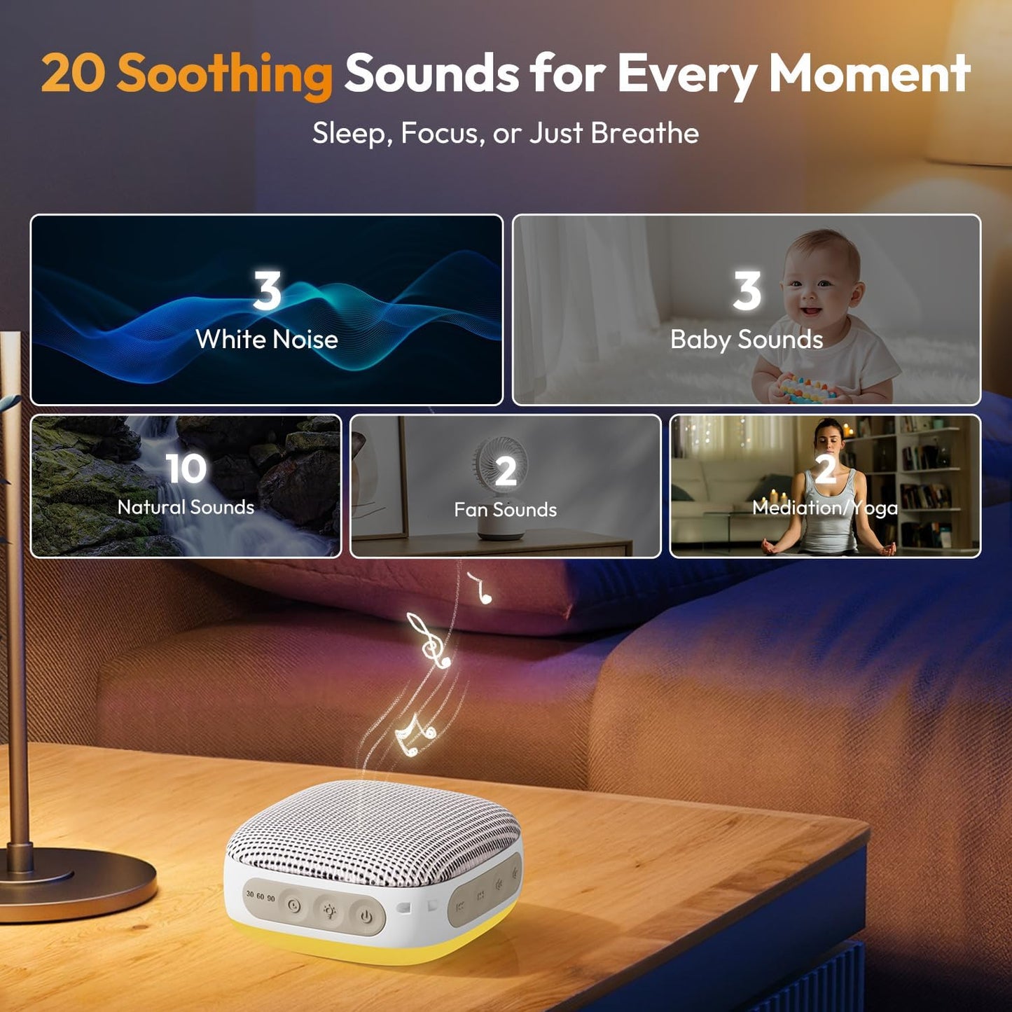 Portable Sound Machine for Travel, White Noise Sound Machine for Sleeping, 52-Hour Lasting Mini Noise Machine with 21 Quality Non-looping Sounds, Headphone Jack, Memory, Timer for Adults,Hotel (Khaki)